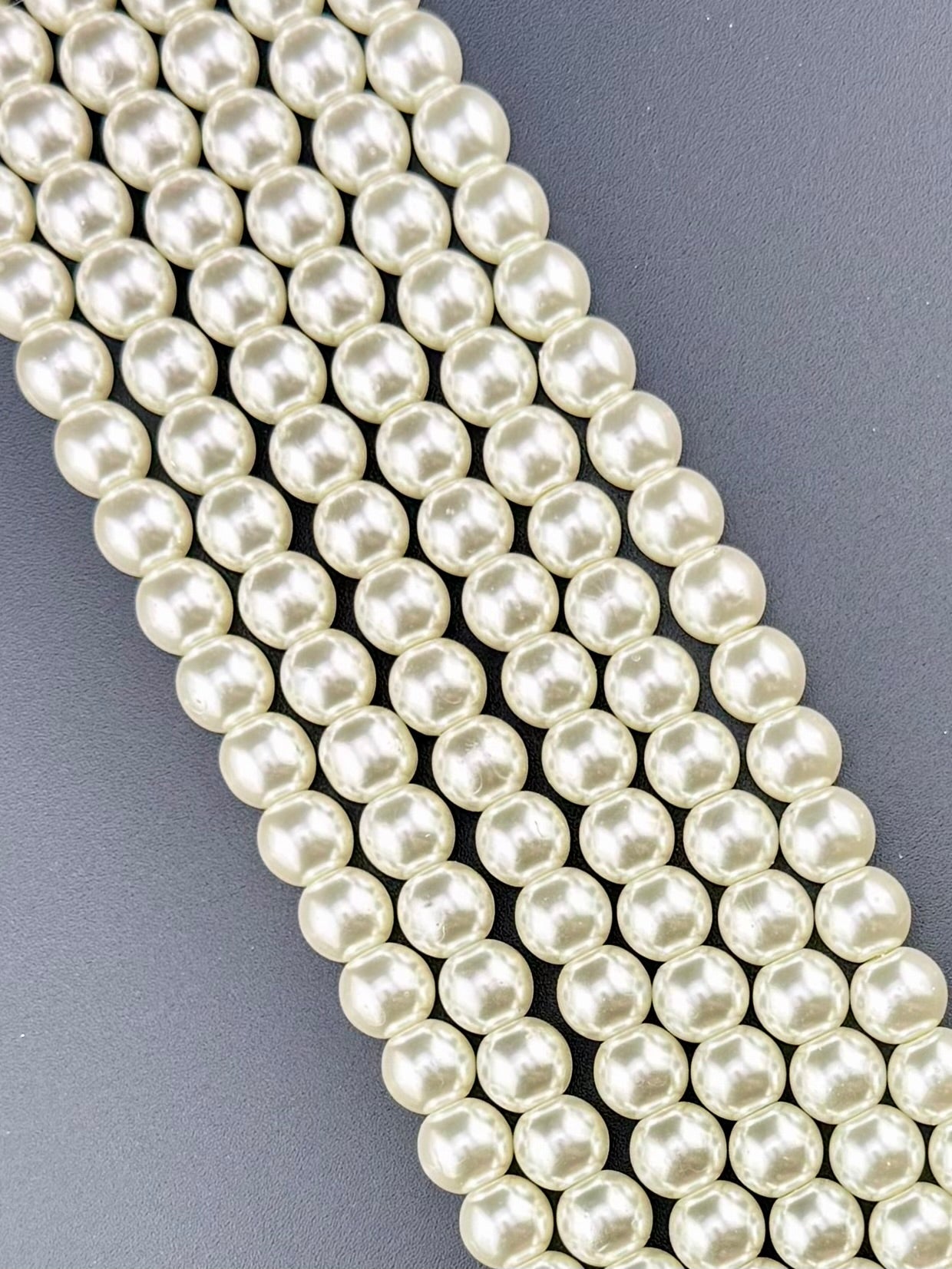 10mm Pearl Glass Round Beads Strand Cream