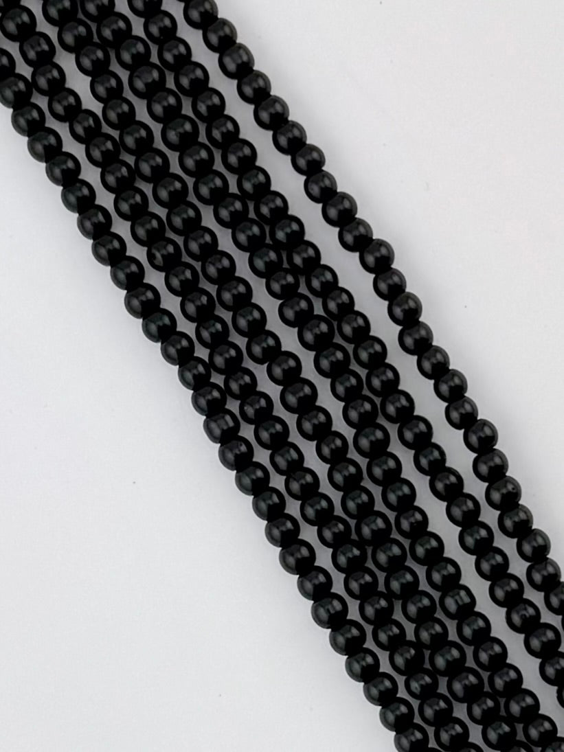 3mm Pearl Glass Round Beads Strand Black