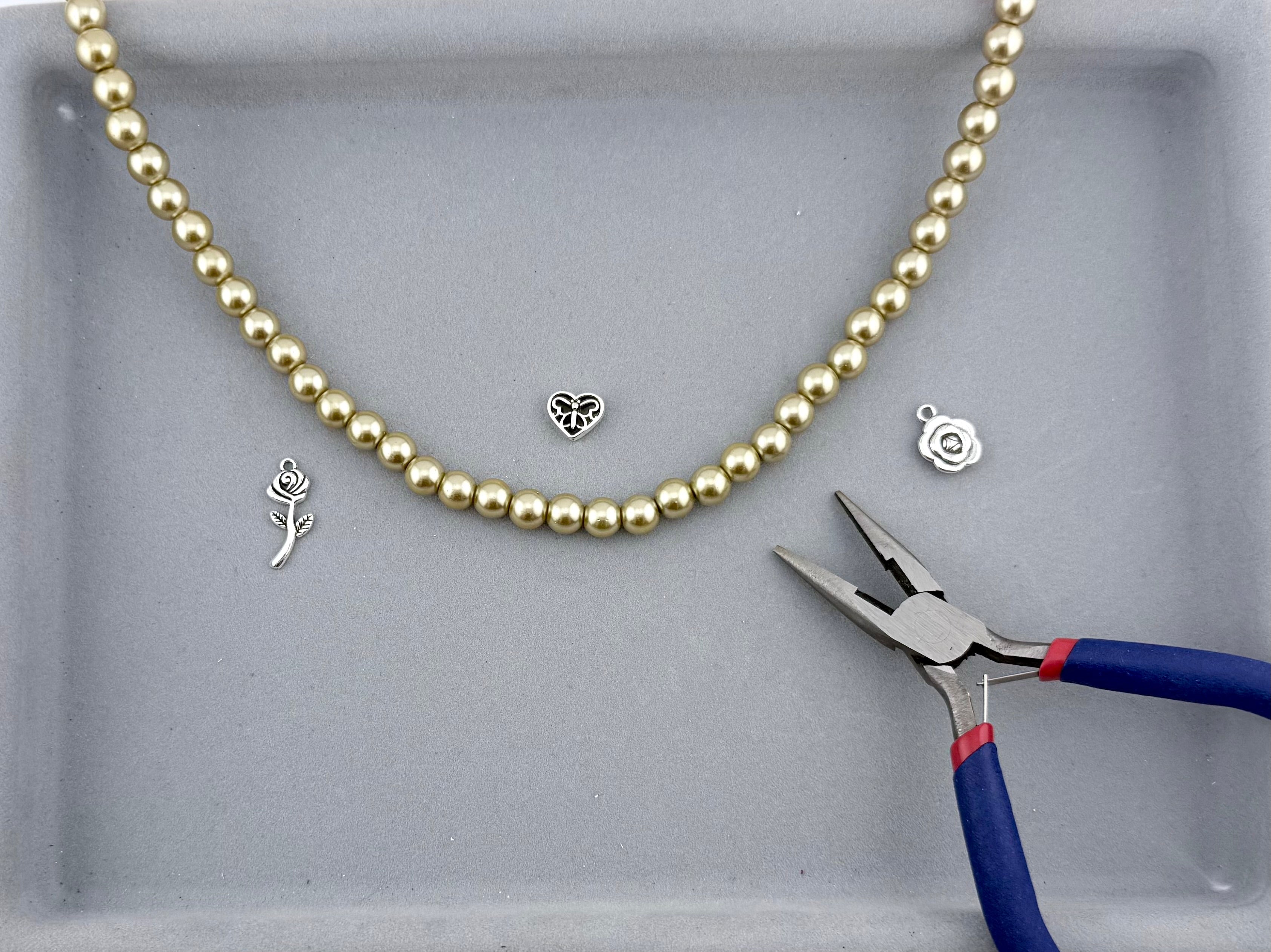 8mm Pearl Glass Round Beads Strand Gold