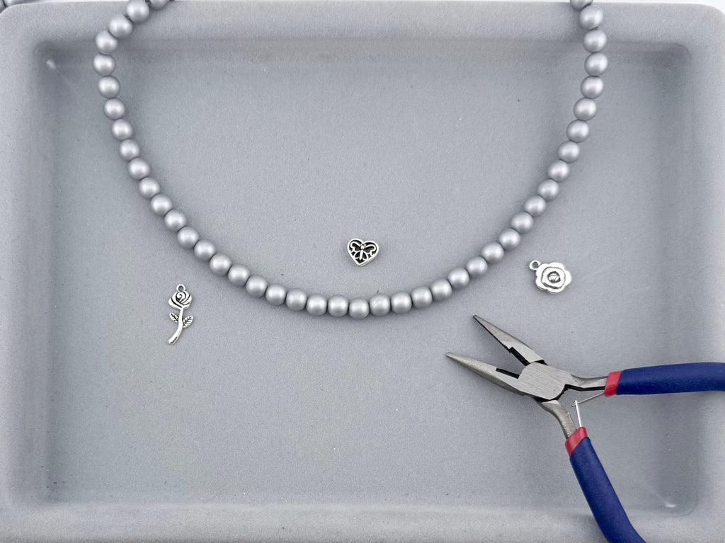 8mm Pearl Glass Round Beads Silver