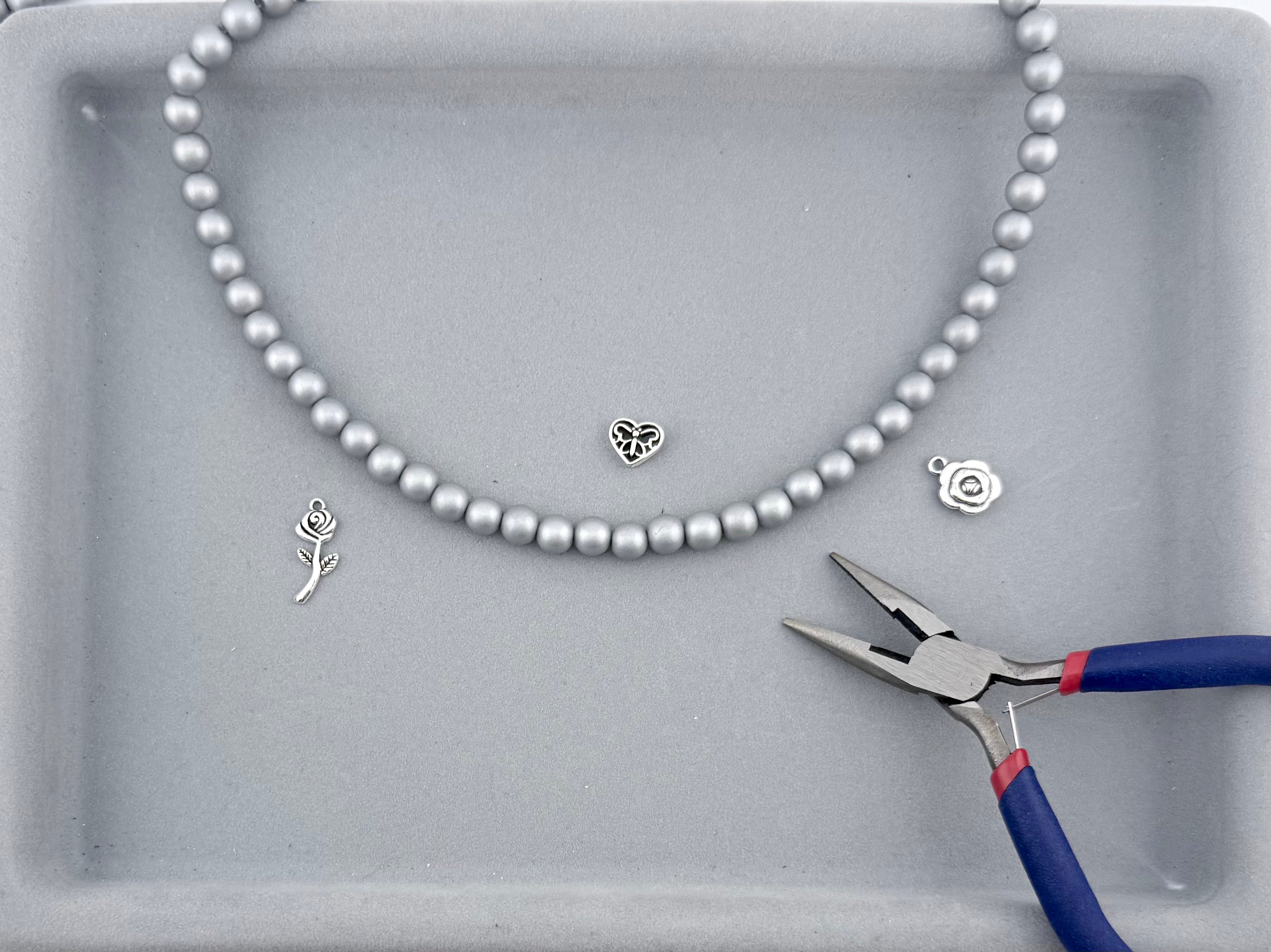 8mm Pearl Glass Round Beads Silver