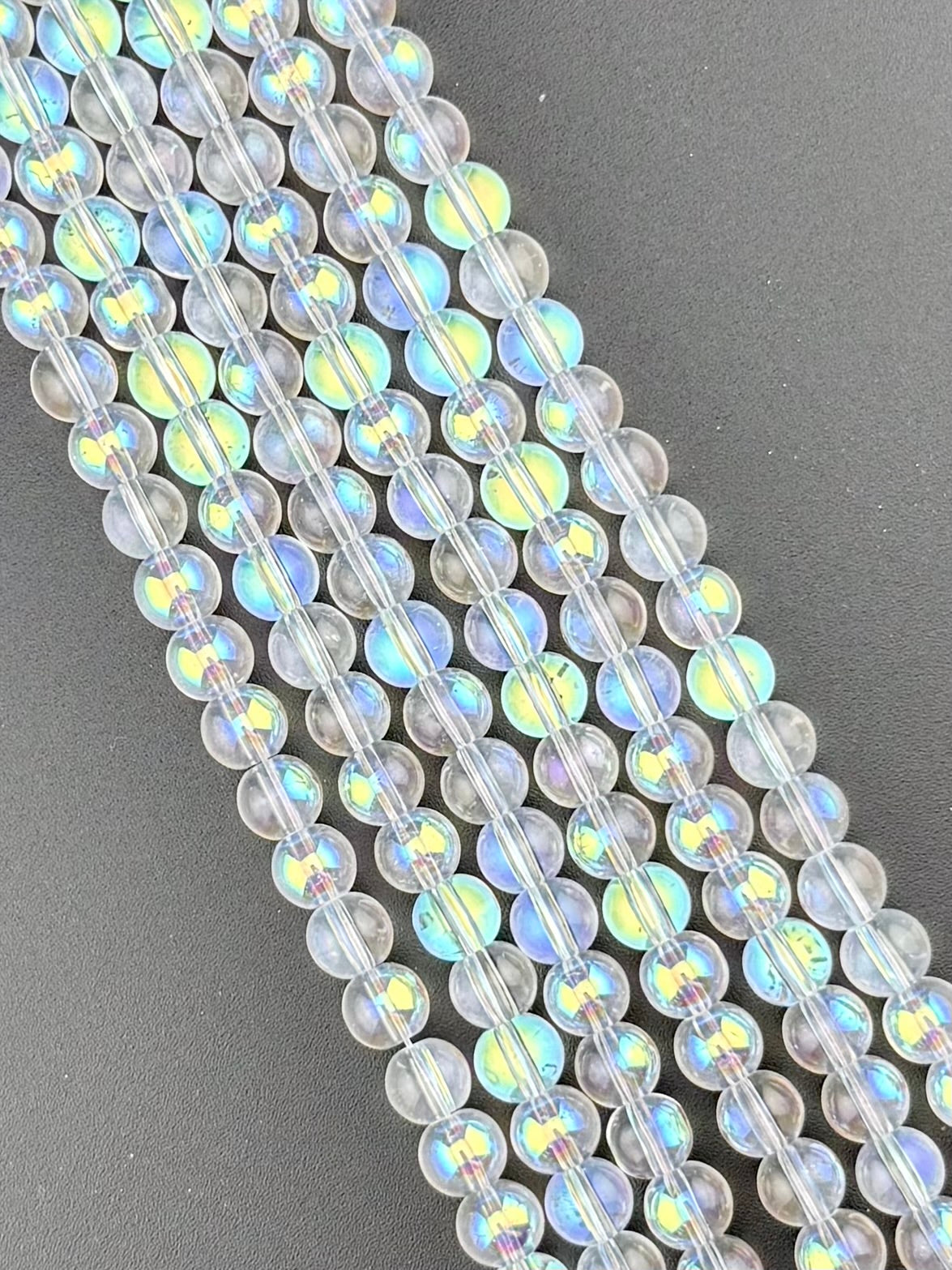 8mm Glass Round Beads Clear AB