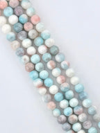 8mm Glass Round Beads Two-Tone Blue-White