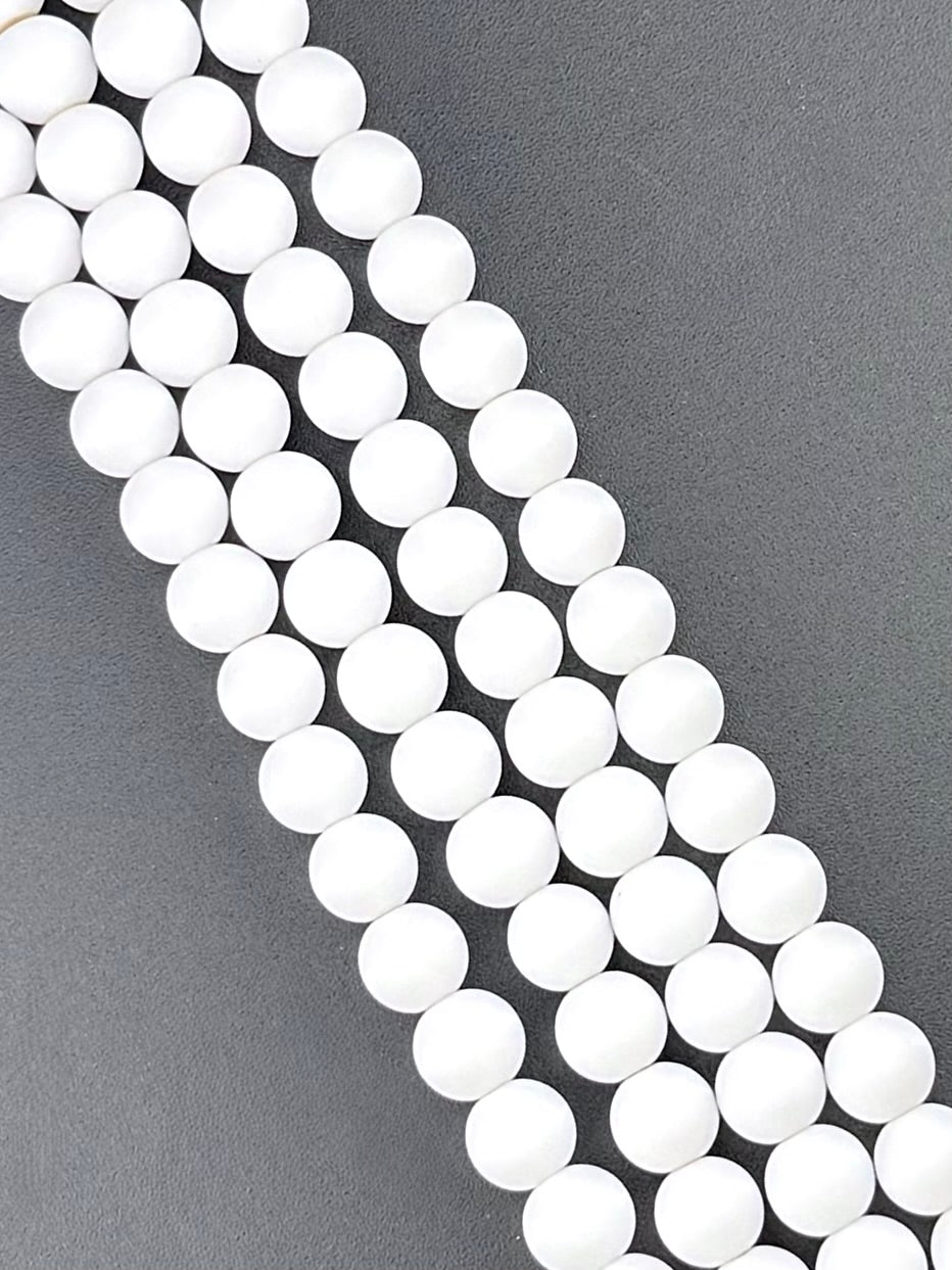 8mm Glass Round Beads White