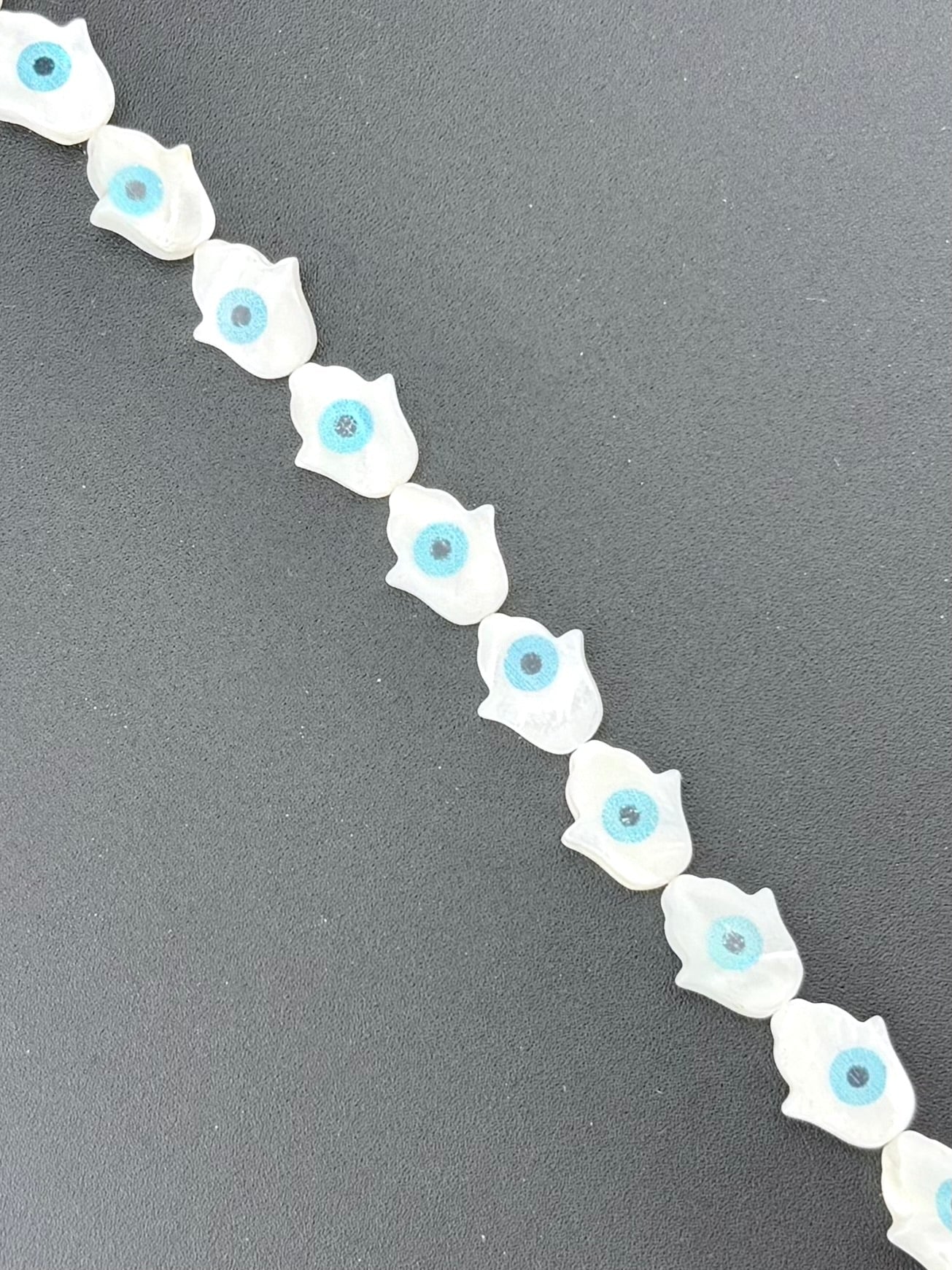 12x11mm Mother Of Pearl Hand Of Hamza Beads Strand White