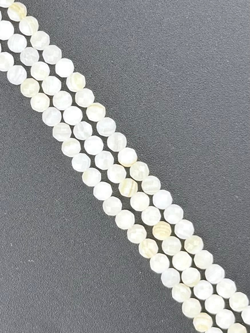 4mm Faceted Shell Round Beads Strand Cream