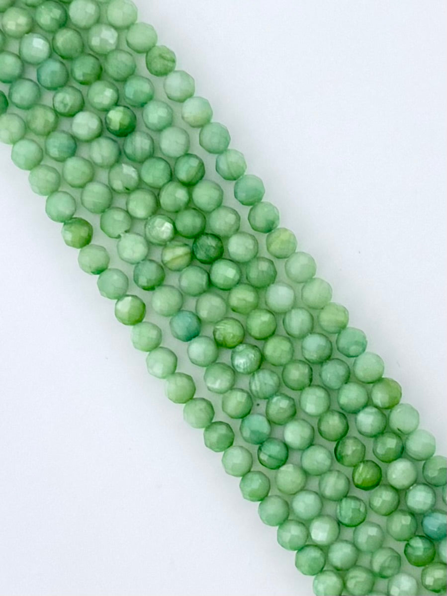 4mm Faceted Shell Round Beads Strand Green