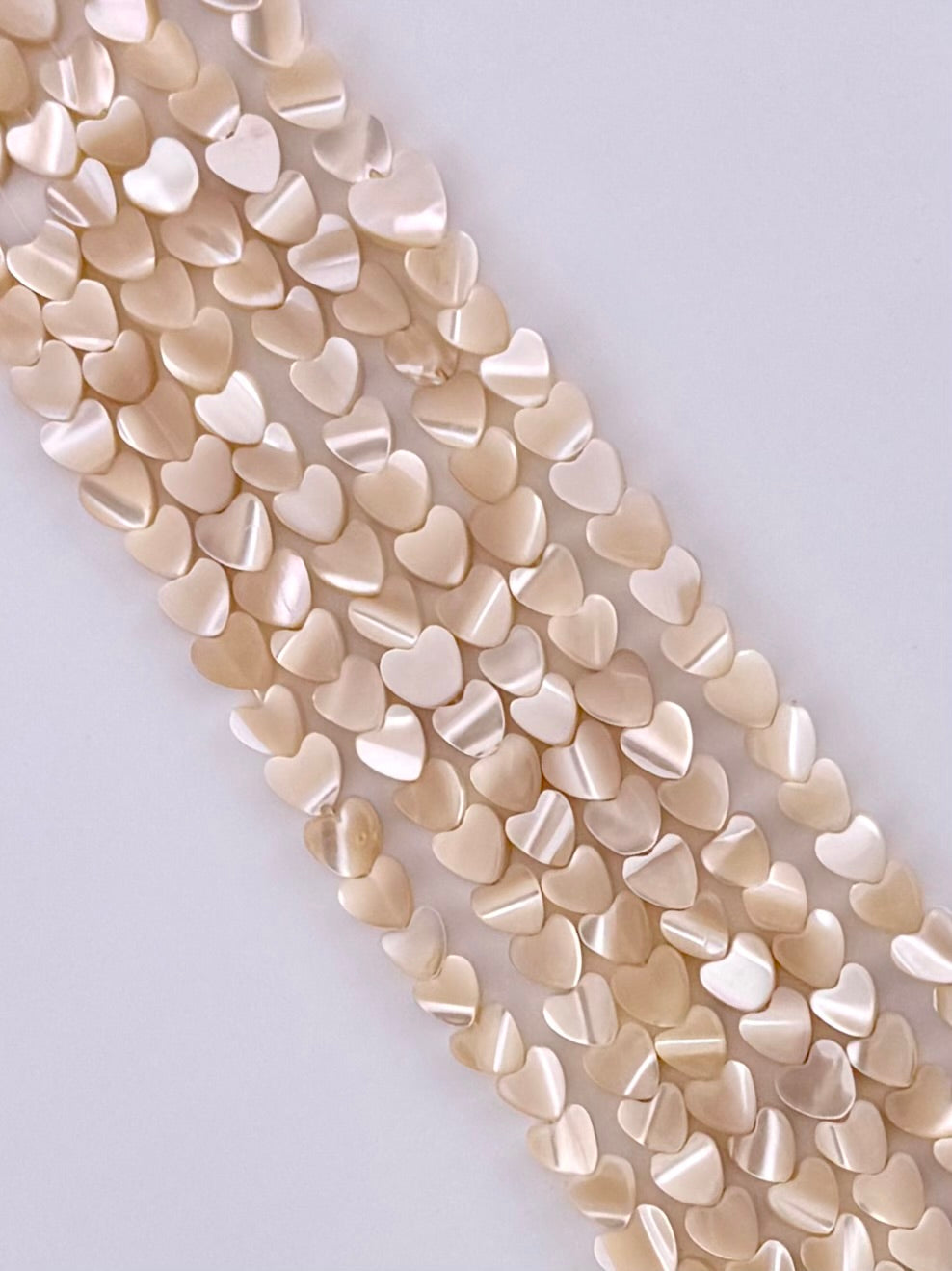 6mm Shell Heart Beads Strand Cream