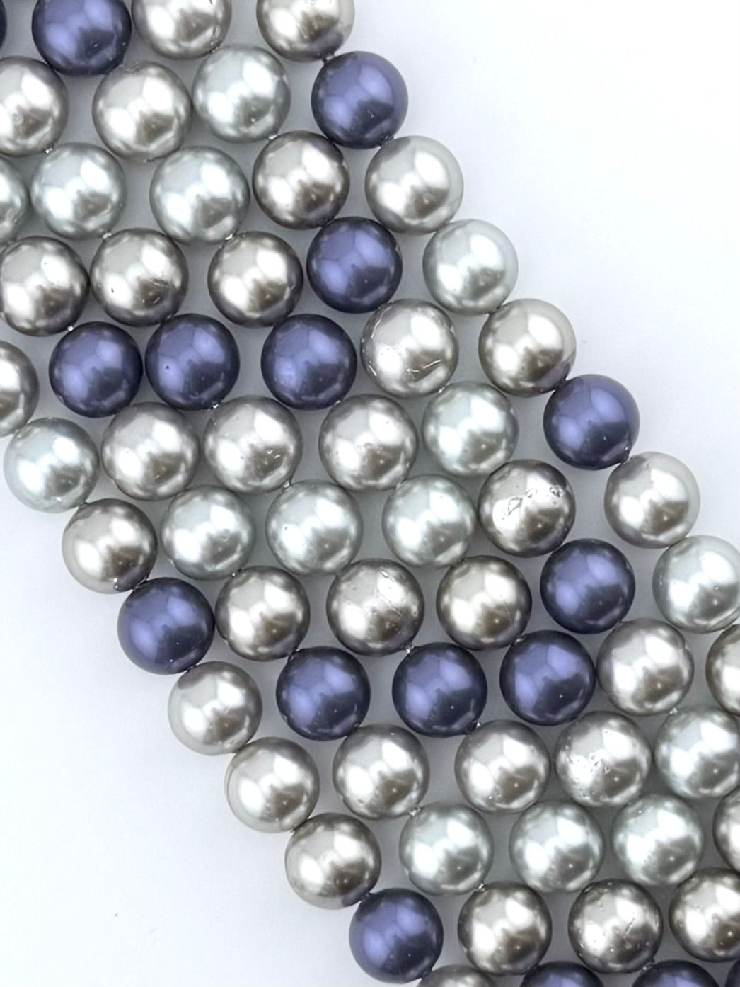 Shell Pearls Round Beads Strand Silver-Purple