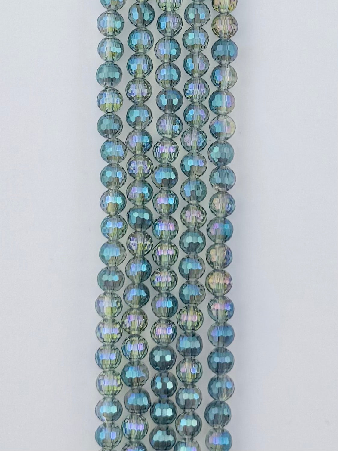 6mm Glass Faceted Round Beads Blue-Green