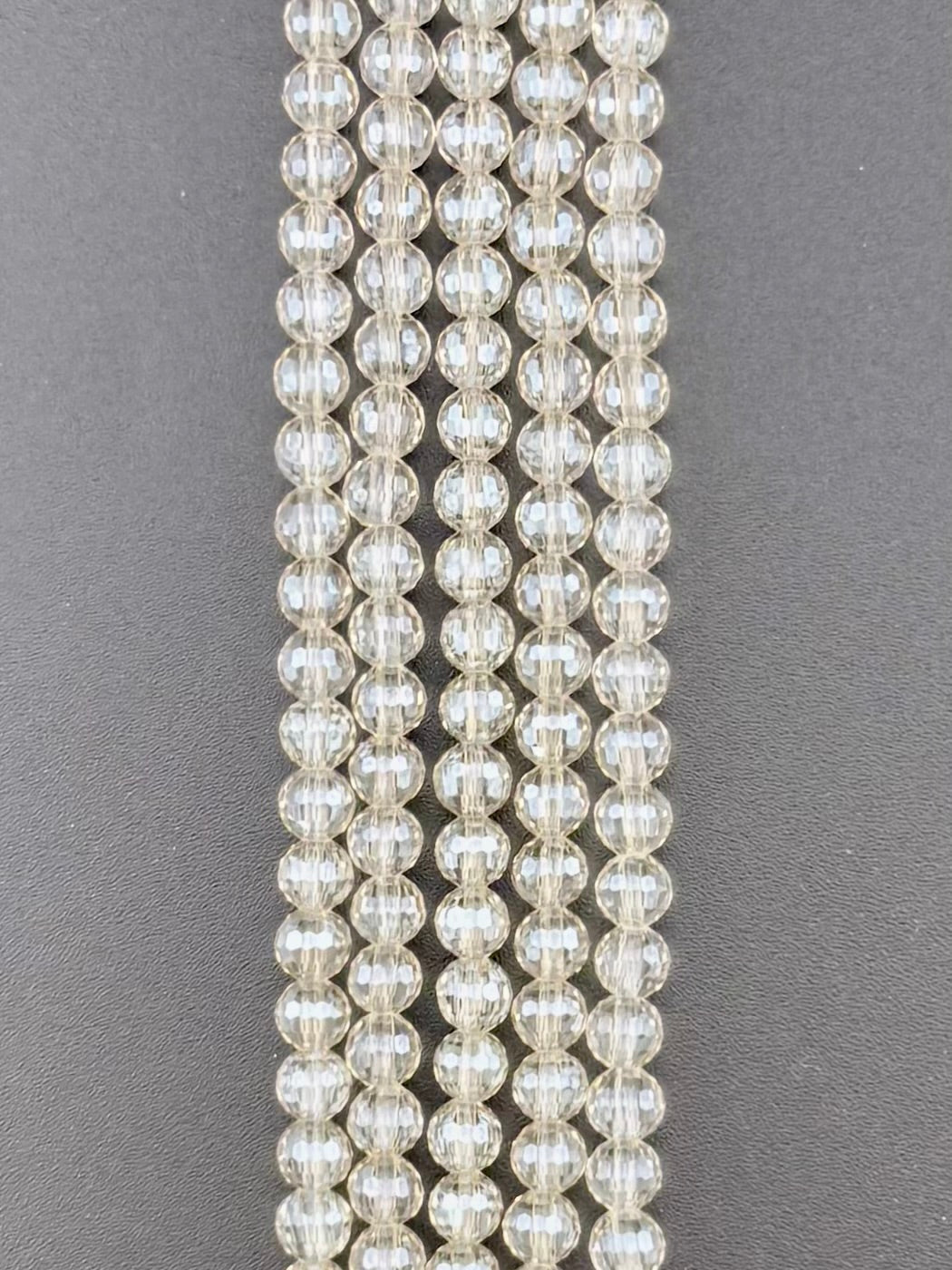 6mm Glass Faceted Round Beads Cream Luster