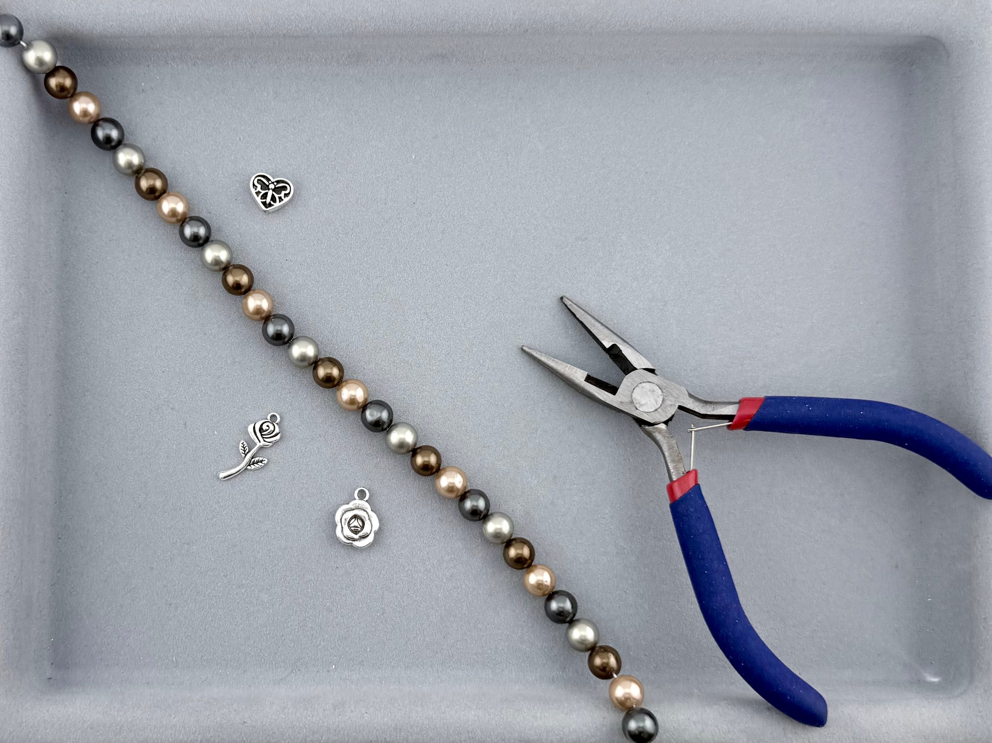 Shell Pearls Round Beads Strand Brown-Silver