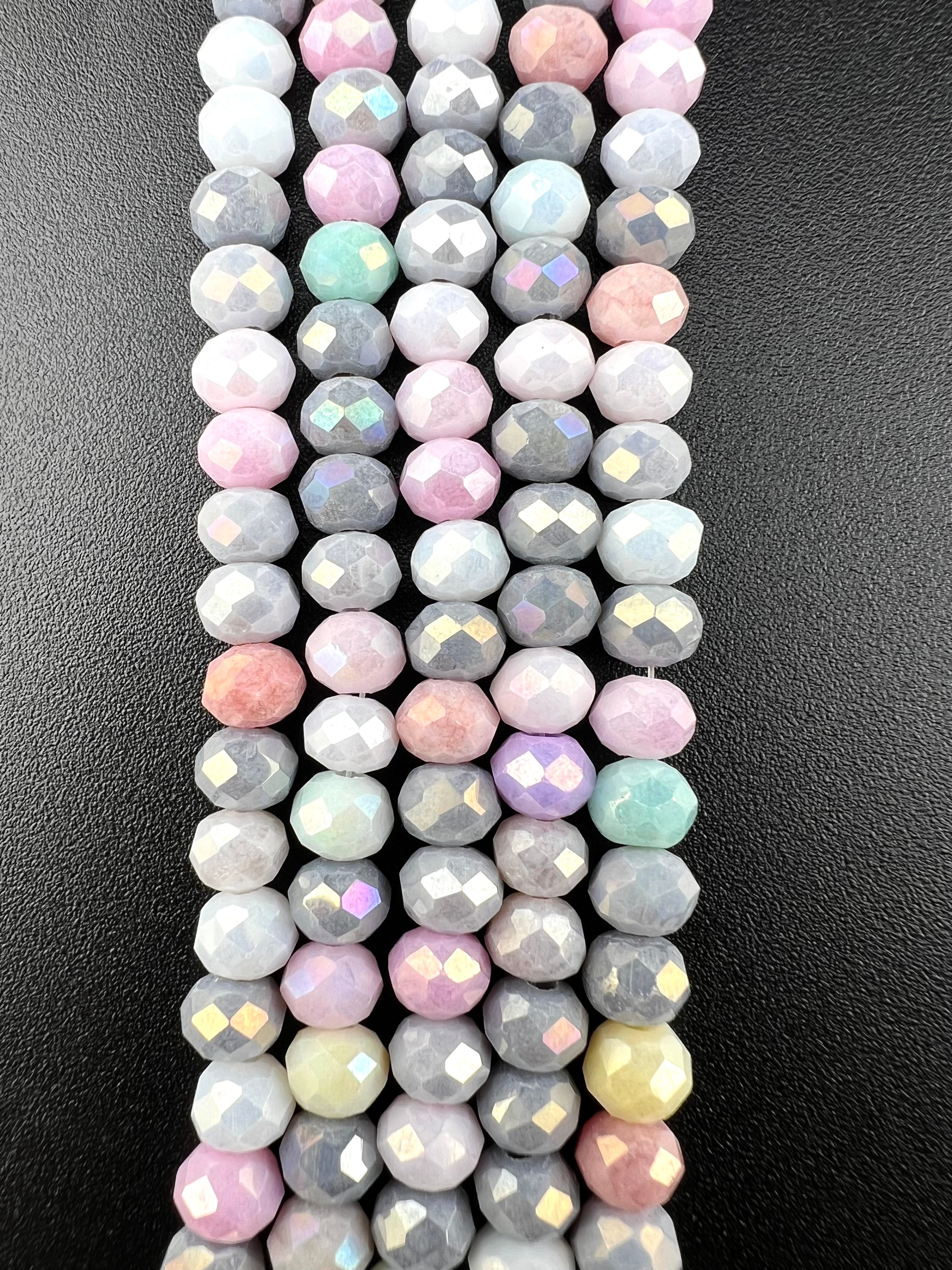 6mm Glass Faceted Rondelle Beads Purple Mix