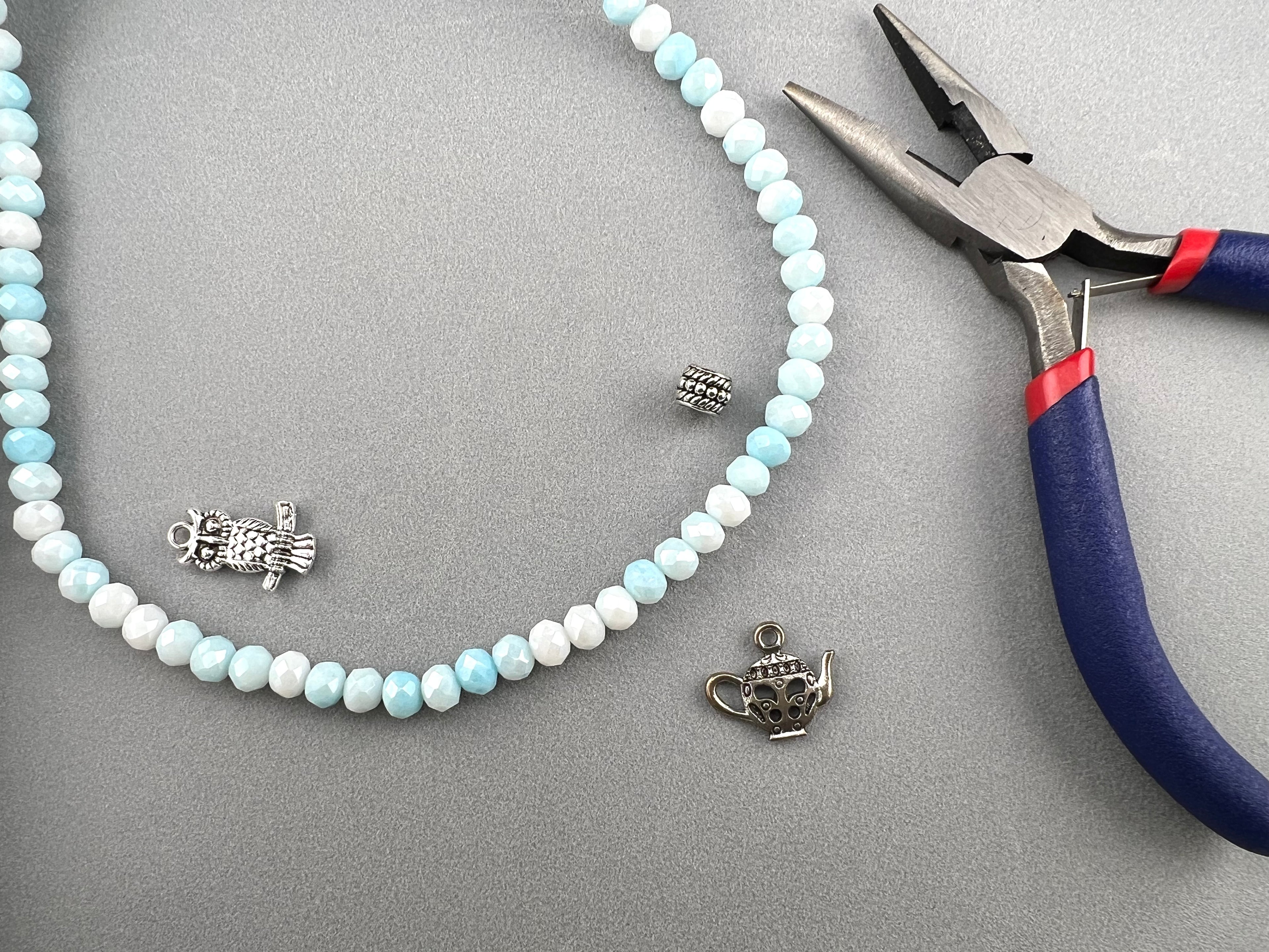 6mm Glass Faceted Rondelle Beads Light Blue and White