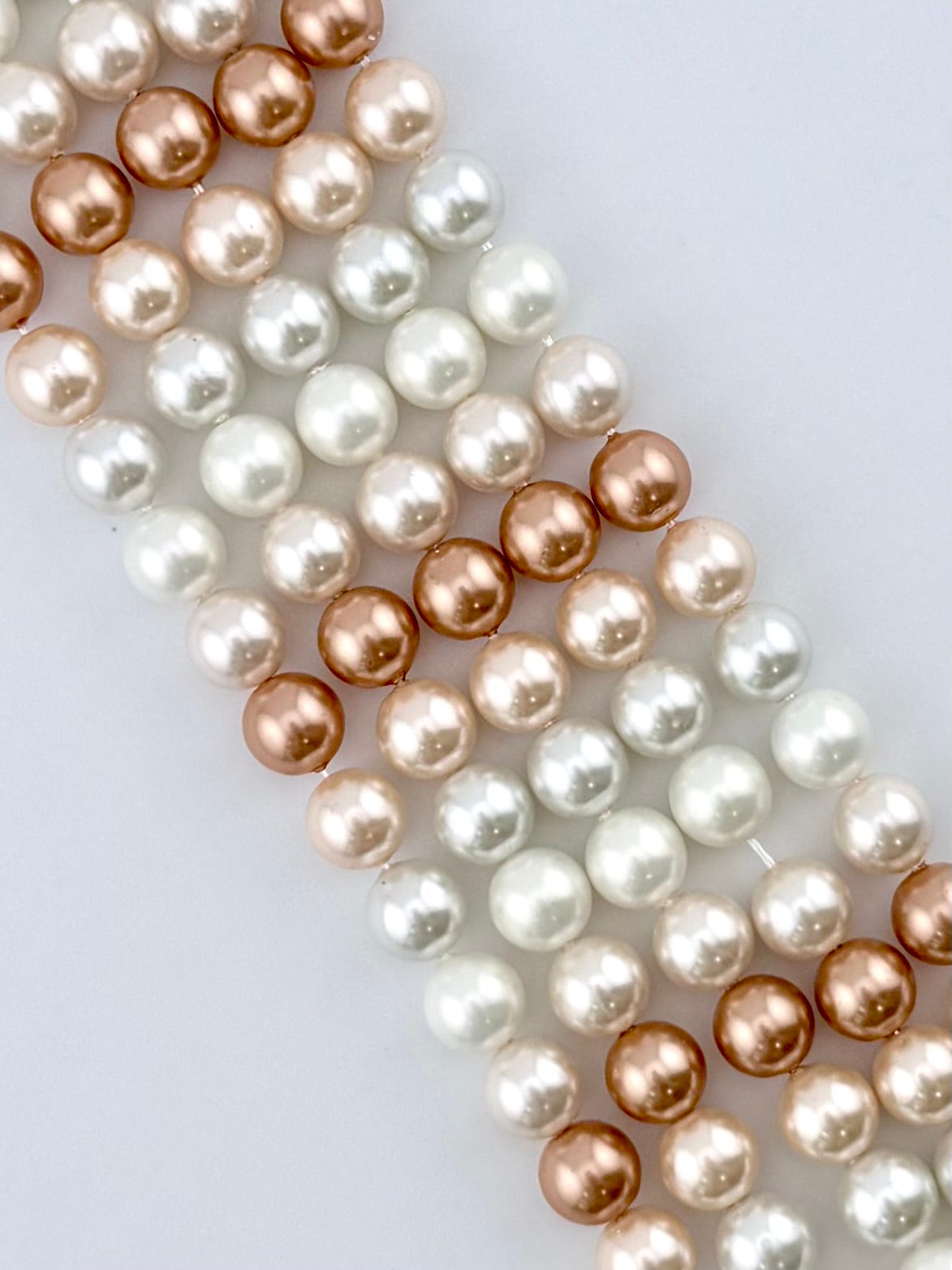 Shell Pearls Round Beads Strand Brown-White