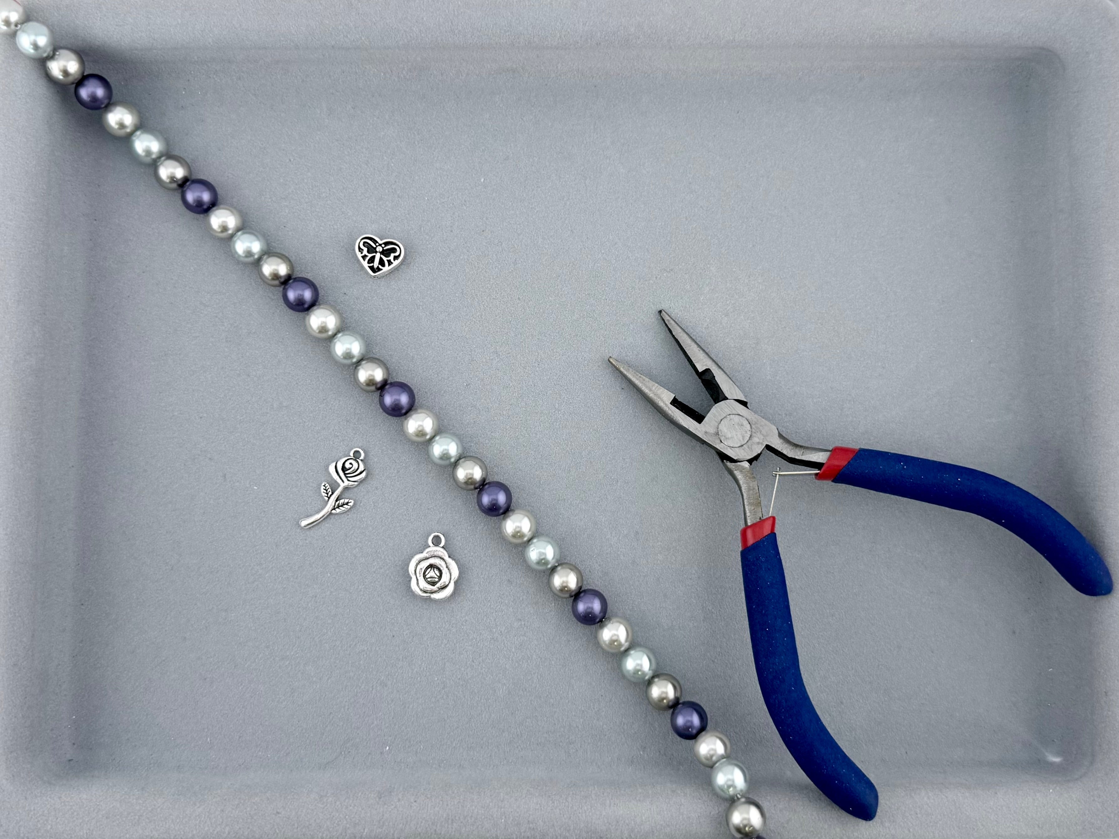 Shell Pearls Round Beads Strand Silver-Purple