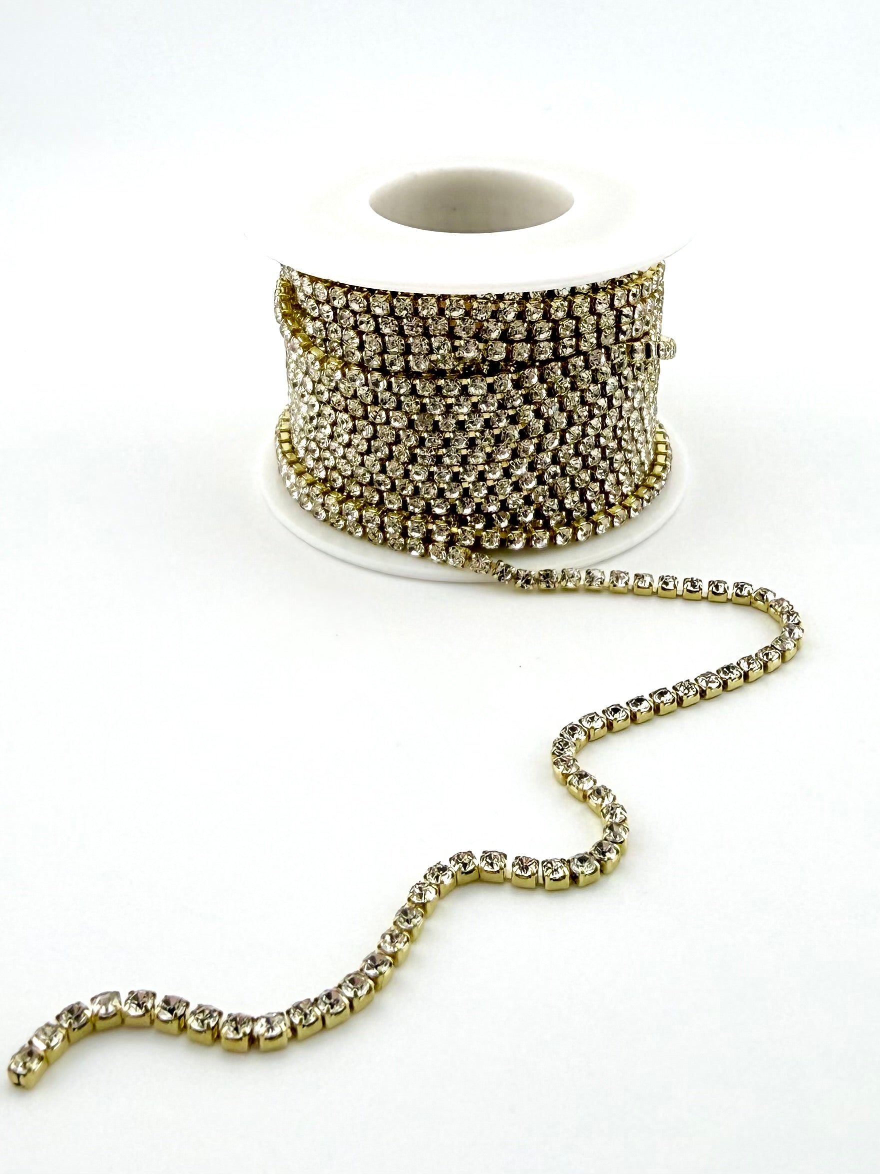 2mm Gold Metal Rhinestone Banding With Clear Crystal