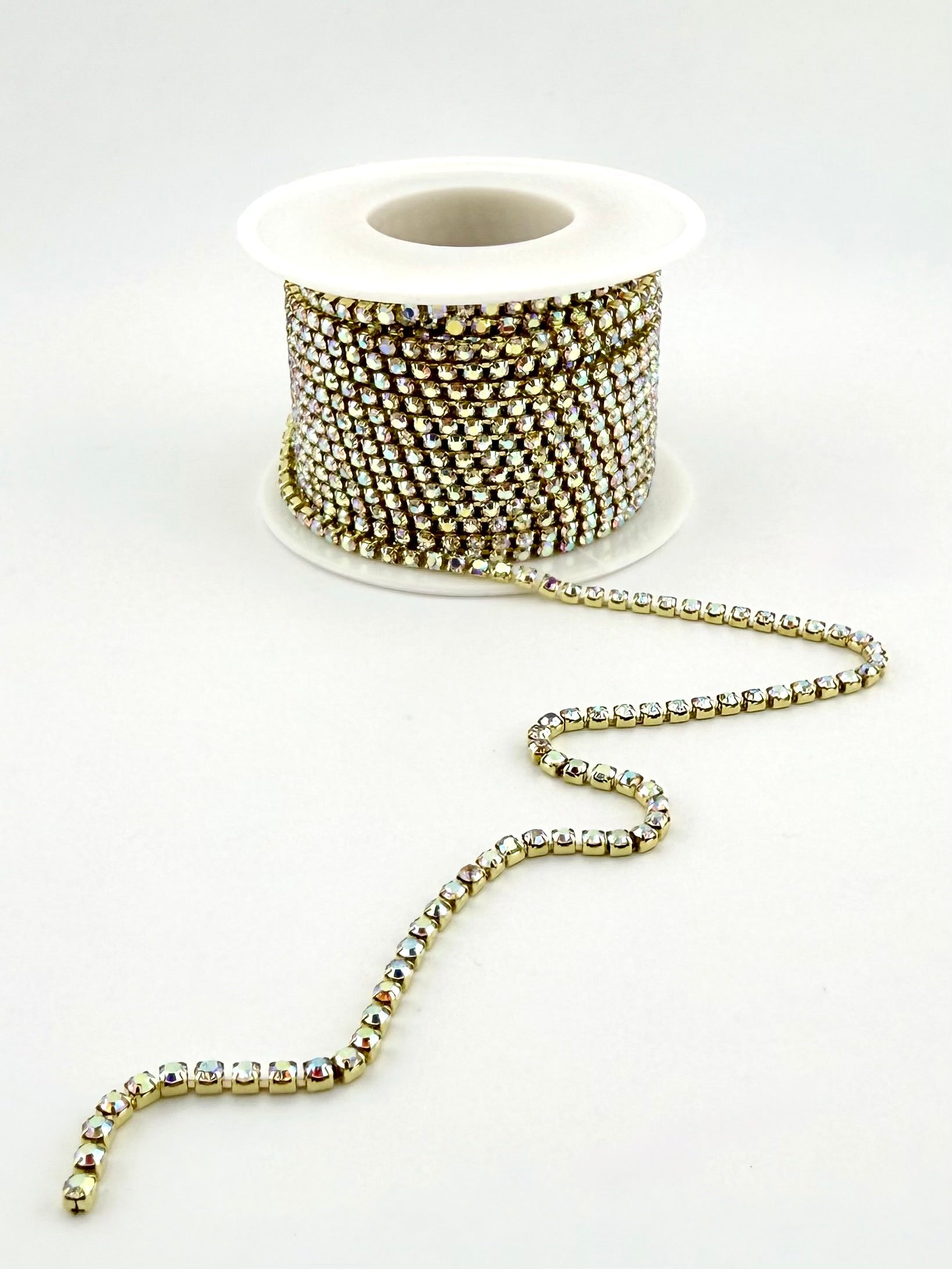 2mm Gold Metal Rhinestone Banding With Clear AB Crystal