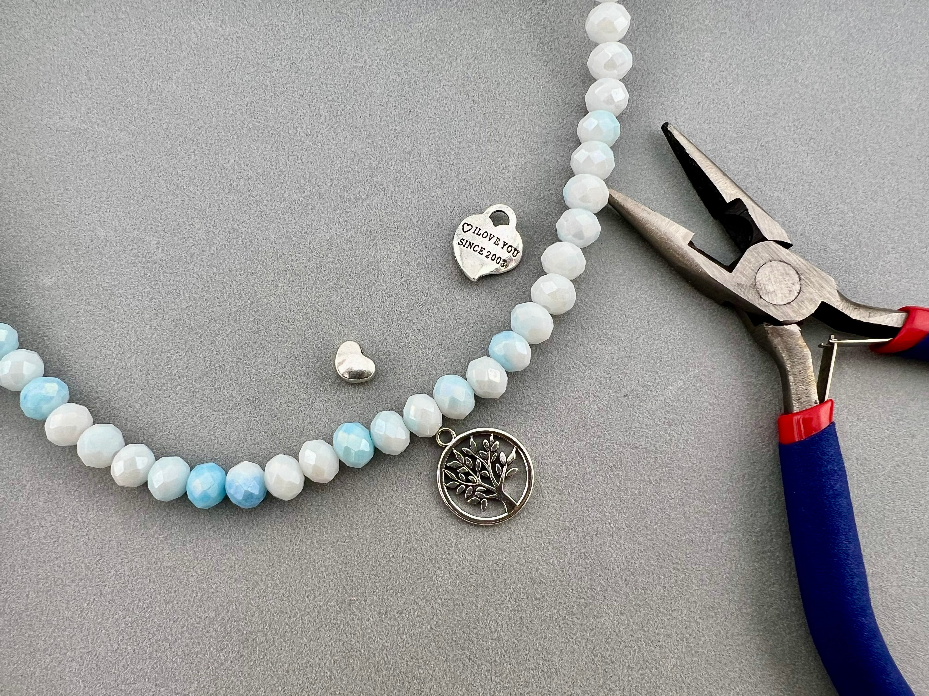 8mm Glass Faceted Rondelle Beads Light Blue-White