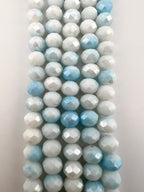 8mm Glass Faceted Rondelle Beads Light Blue-White