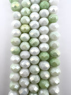 8mm Glass Faceted Rondelle Beads Mint Green-White
