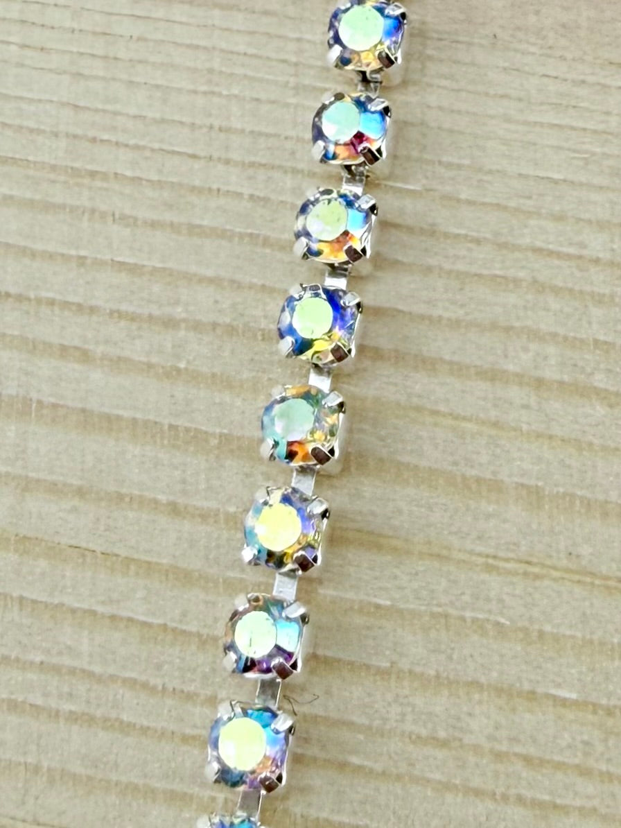 2mm Silver Metal Rhinestone Banding With Clear AB Crystal