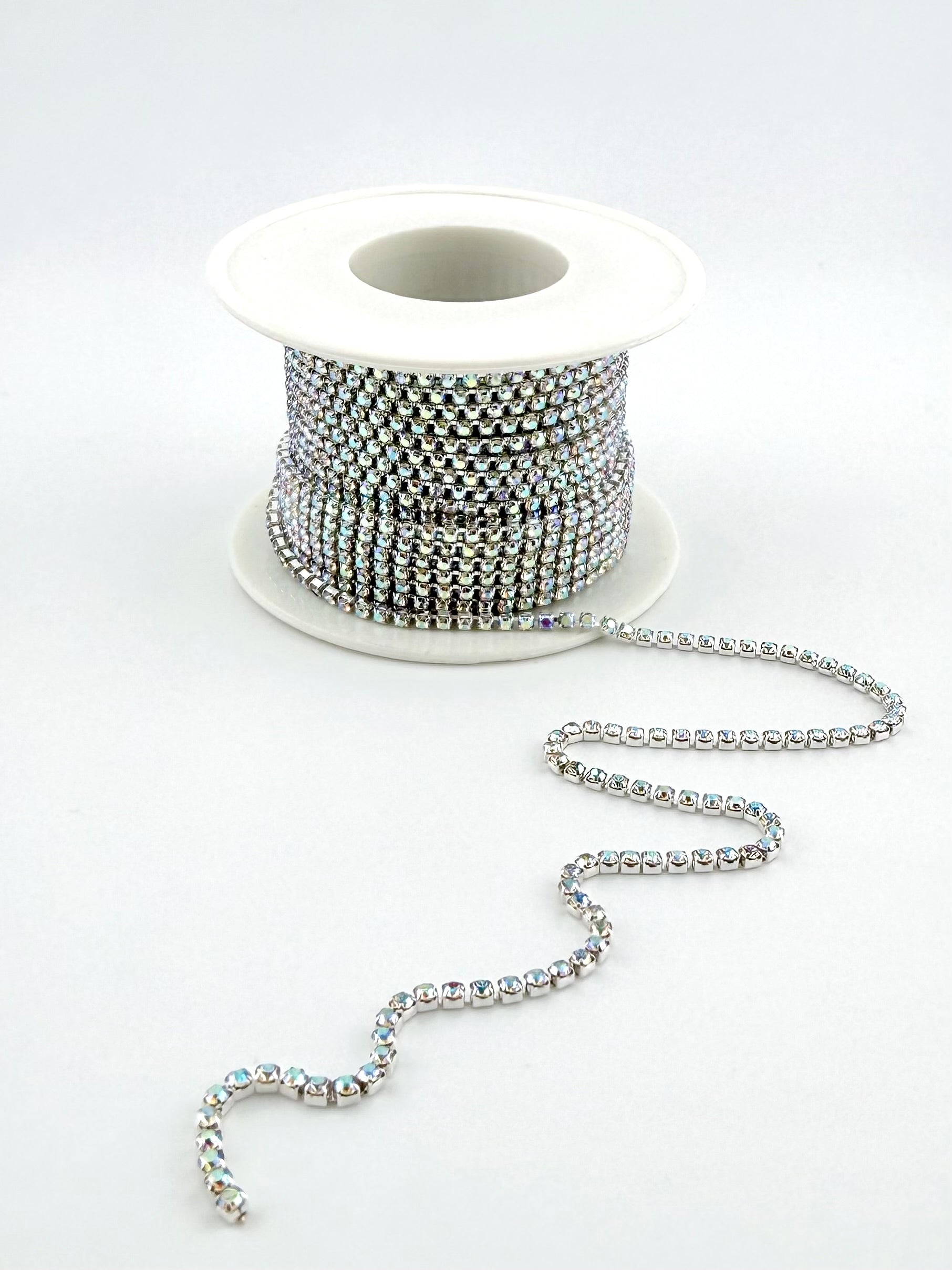 2mm Silver Metal Rhinestone Banding With Clear AB Crystal