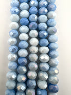 8mm Glass Faceted Rondelle Beads Dark Blue-White