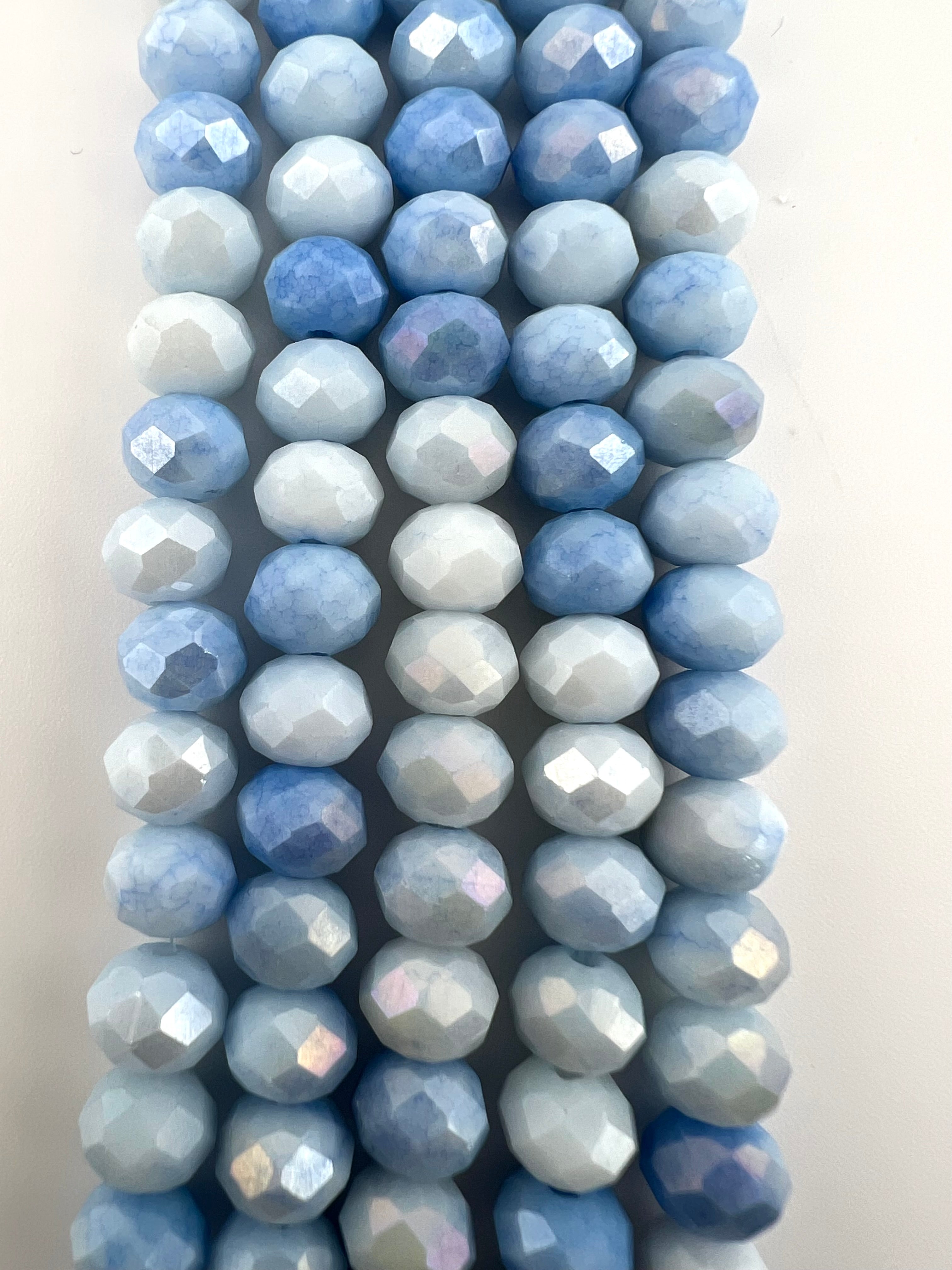 8mm Glass Faceted Rondelle Beads Dark Blue-White