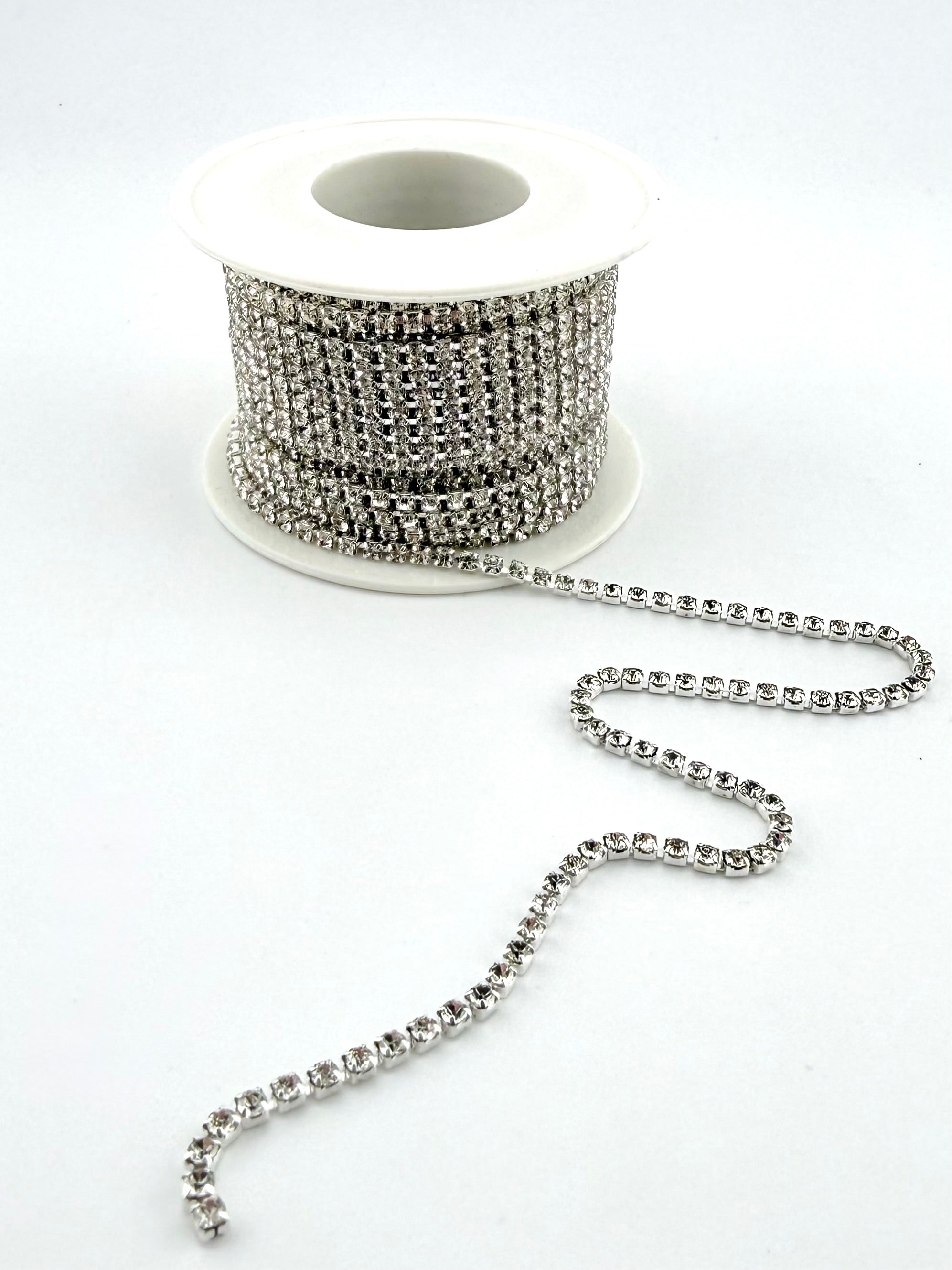 2mm Silver Metal Rhinestone Banding With Clear Crystal