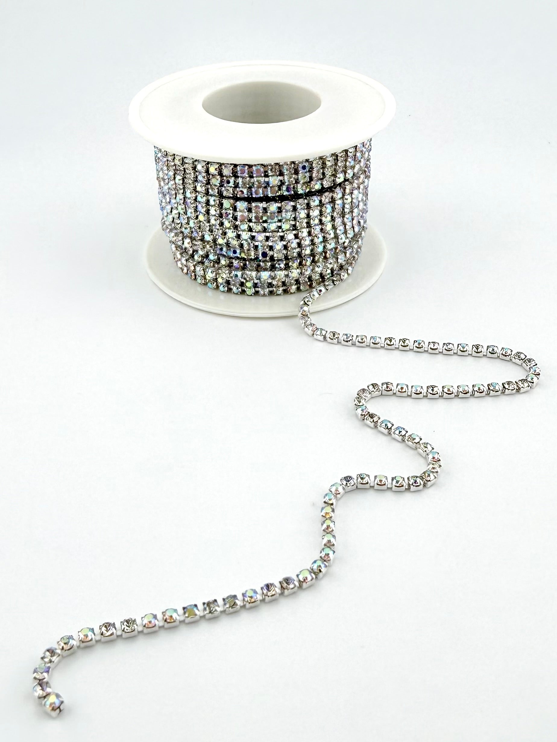 2mm Silver Metal Rhinestone Banding With Clear AB Crystal
