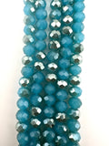 8mm Glass Faceted Rondelle Beads Two Tone Blue-Silver