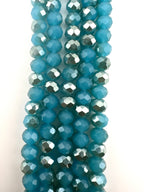 8mm Glass Faceted Rondelle Beads Two Tone Blue-Silver
