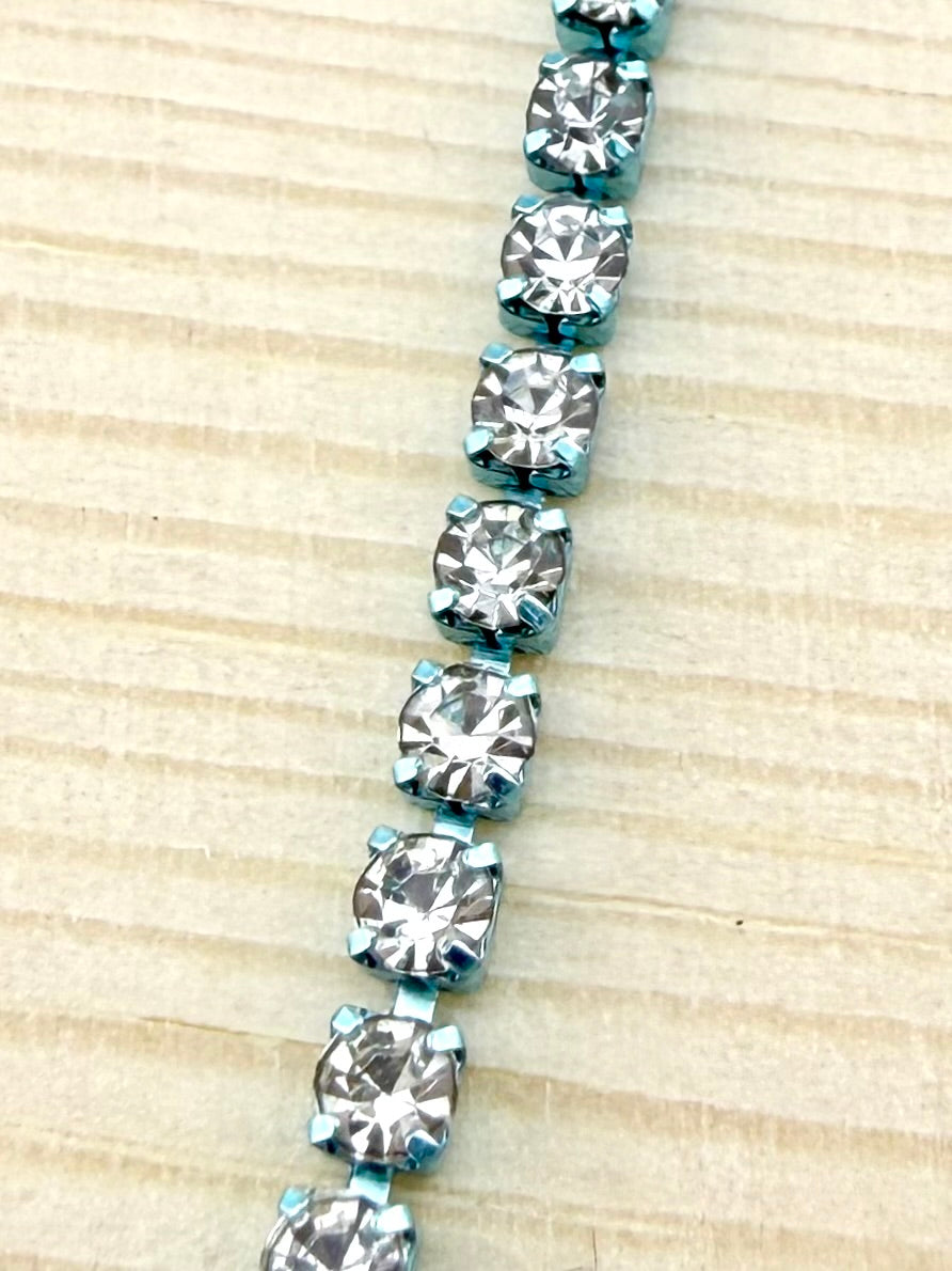 2mm Blue Metal Rhinestone Banding With Clear Crystal