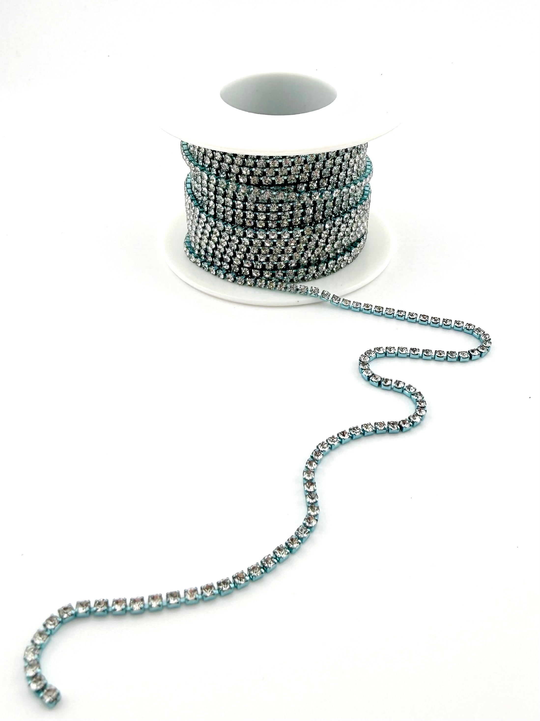 2mm Blue Metal Rhinestone Banding With Clear Crystal