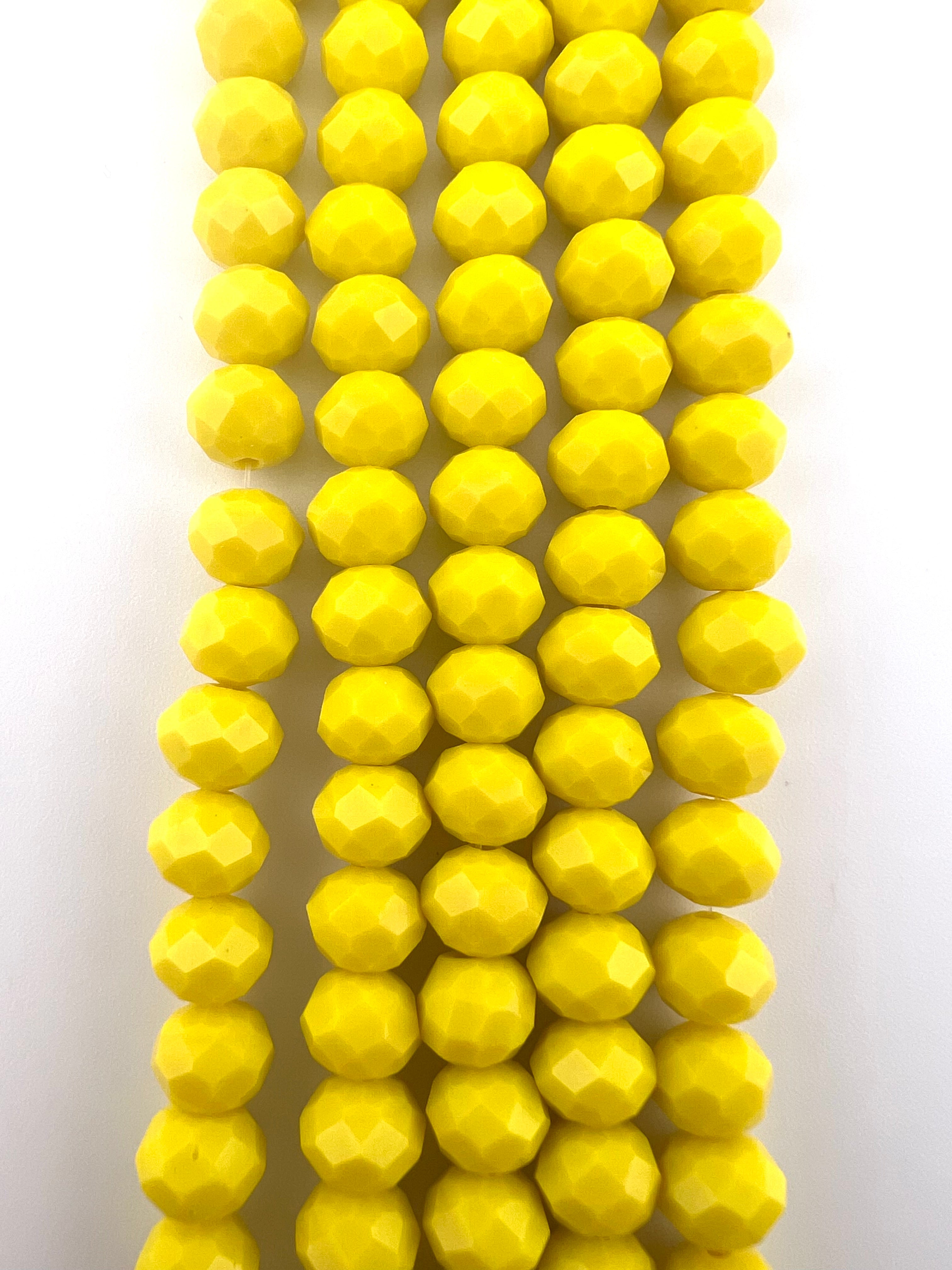 8mm Glass Faceted Rondelle Beads Yellow