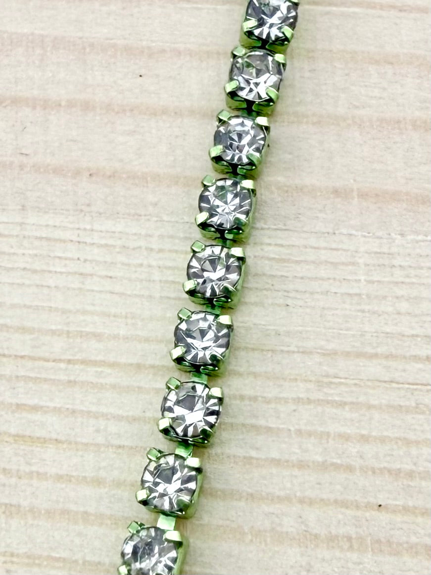 2mm Light Green Metal Rhinestone Banding With Clear Crystal