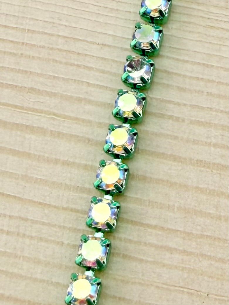 2mm Green Metal Rhinestone Banding With Clear AB Crystal