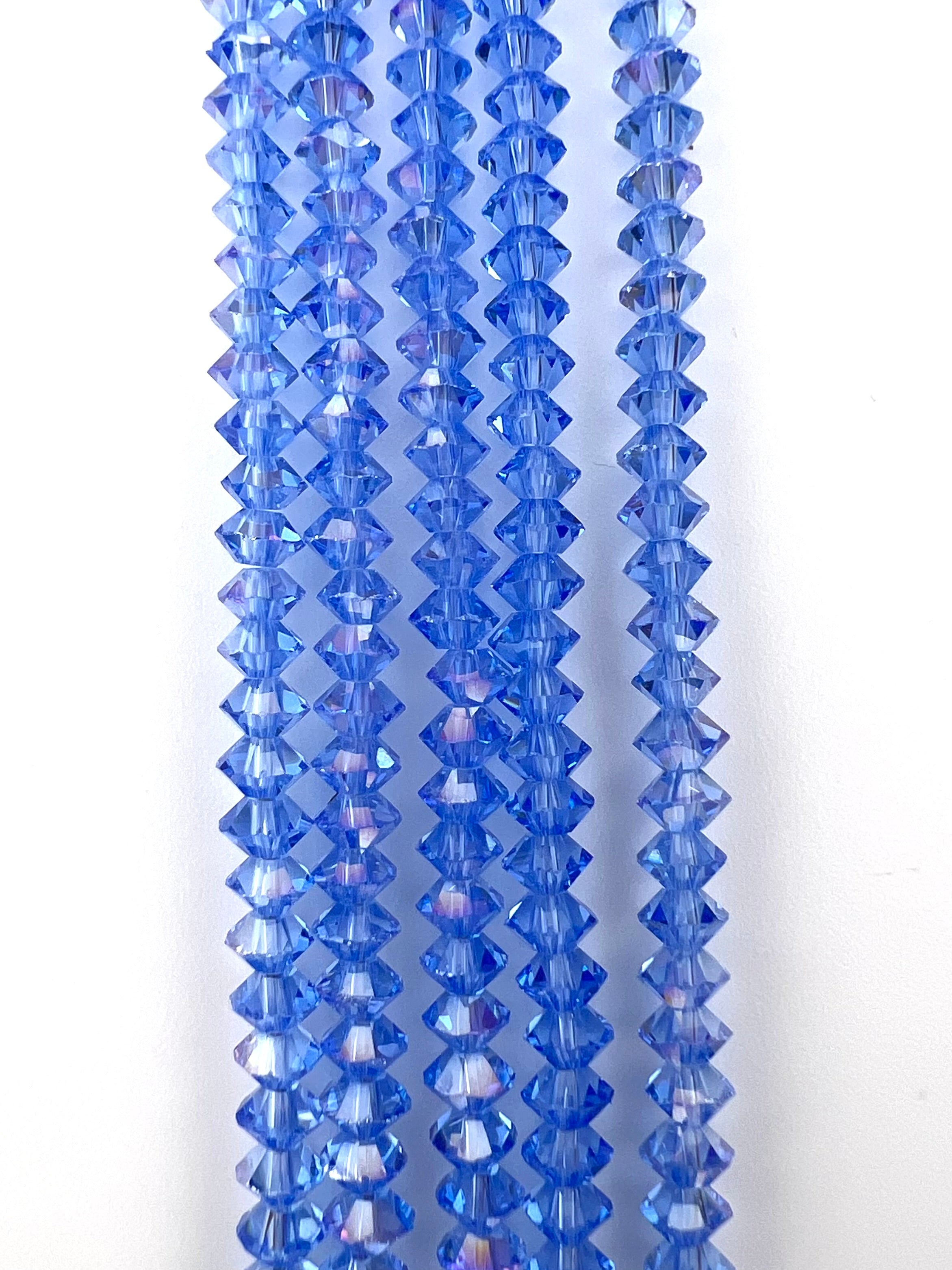 6mm Faceted Squished Bicone Glass Beads Blue