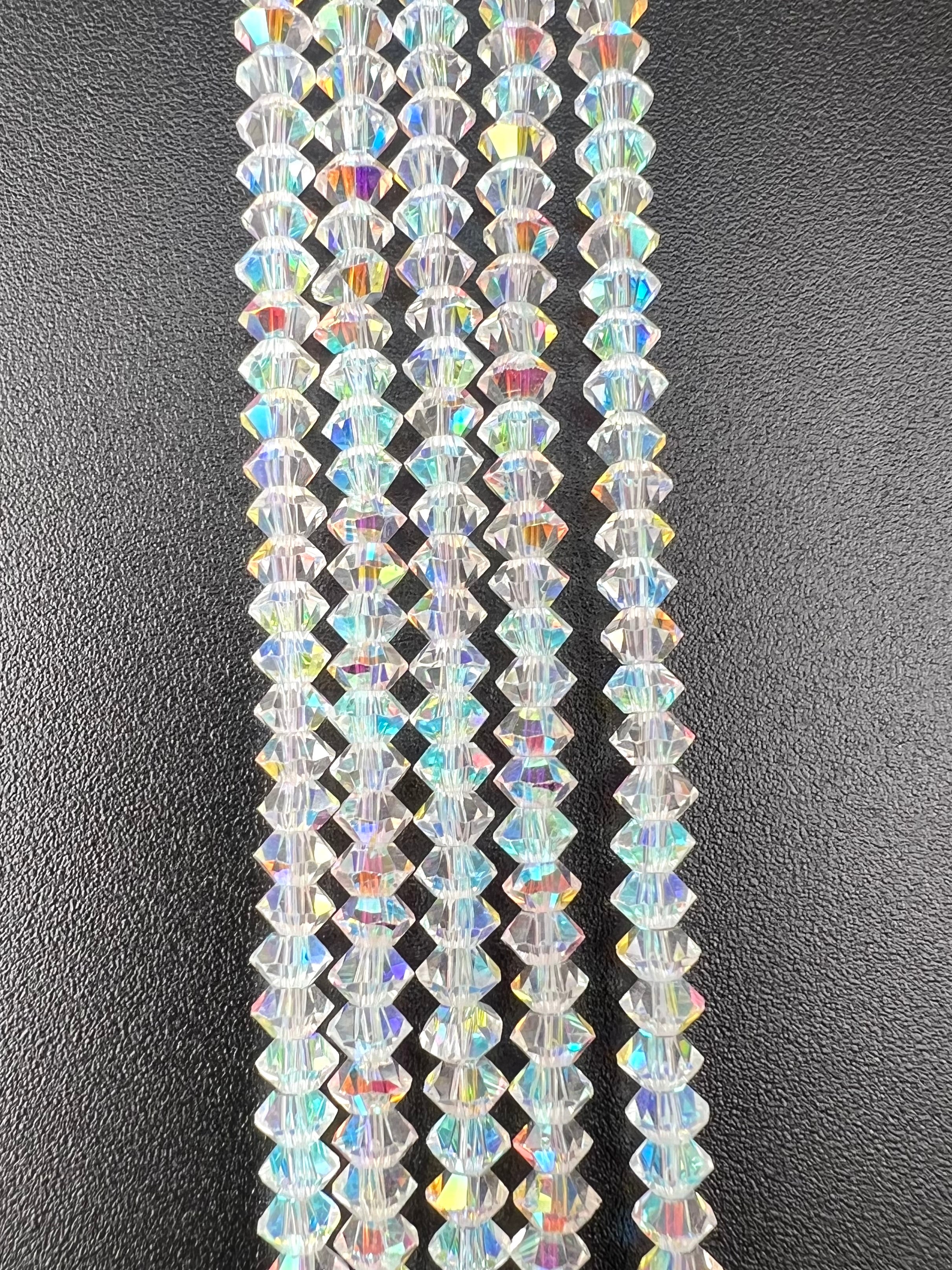 6mm Faceted Squished Bicone Glass Beads Crystal AB