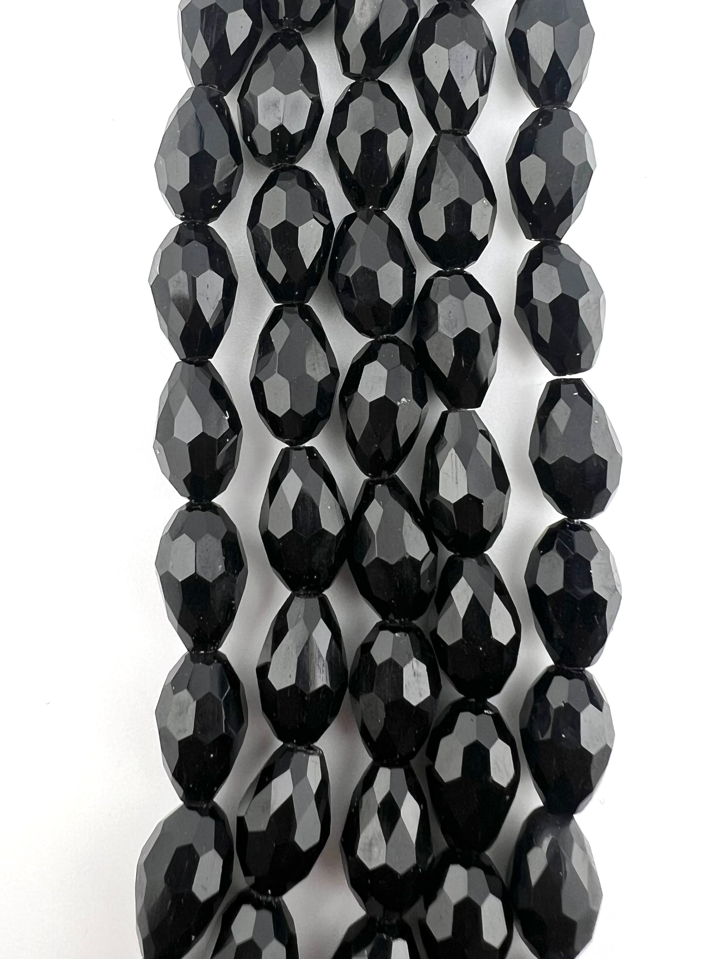 12mm*8mm Glass Tear Drop Beads Black