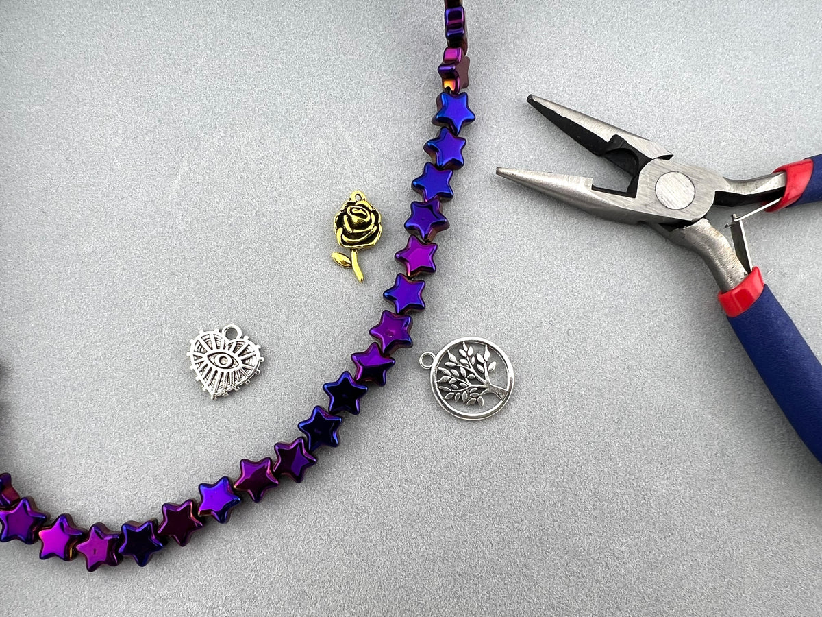 8mm Glass Star Beads Strand Metalic purple