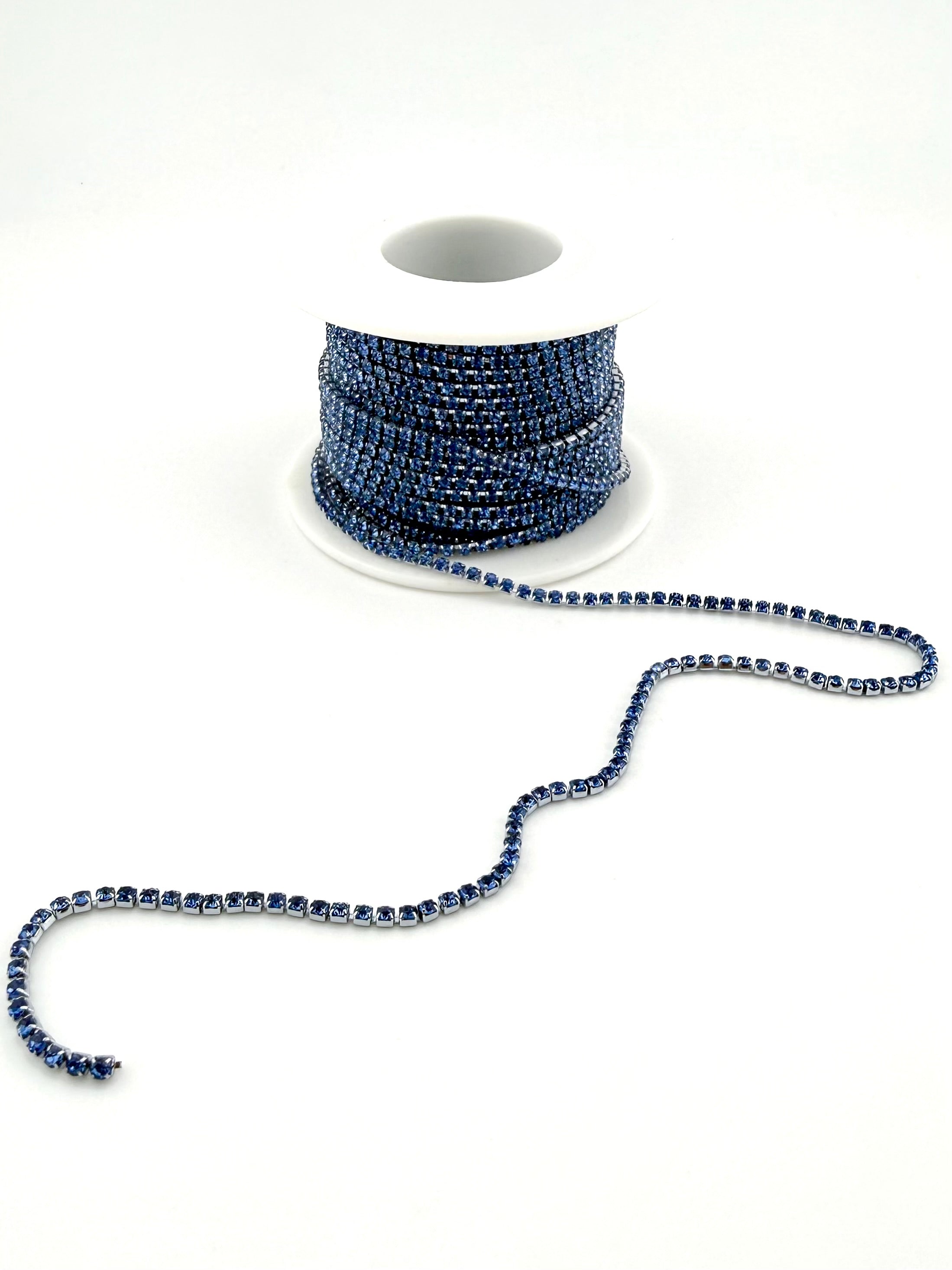 2mm Silver Metal Rhinestone Banding With Blue Crystal