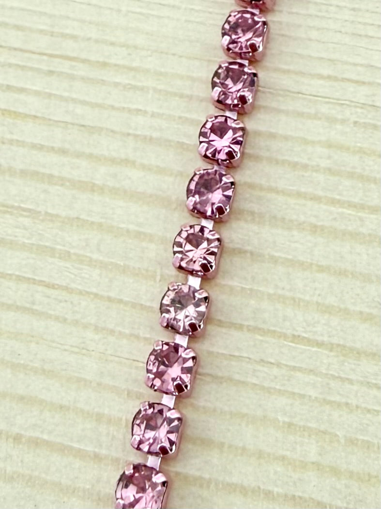 2mm Pink Metal Rhinestone Banding With Pink Crystal