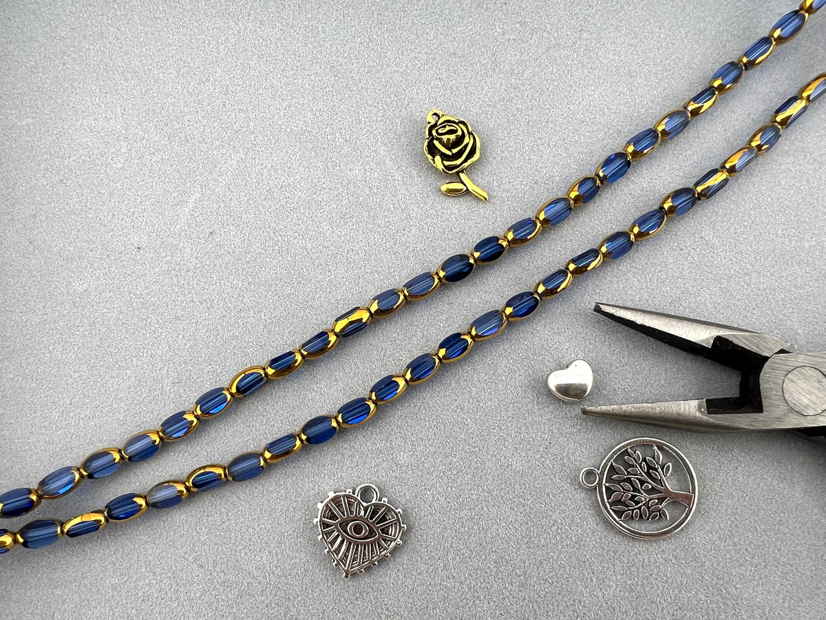 4mm*6mm Oval Rice Beads Strand Transparent Royal Blue