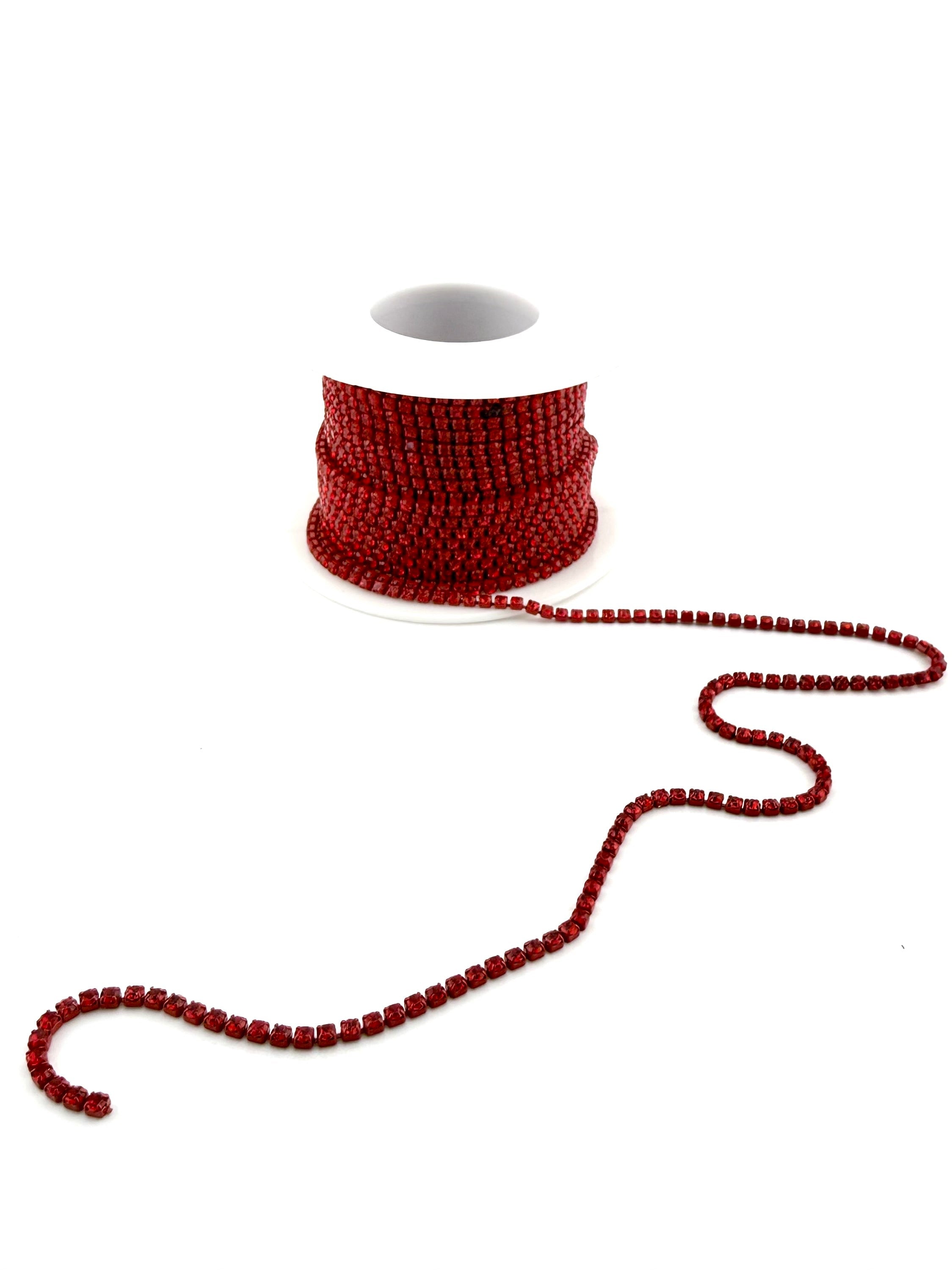 2mm Red Metal Rhinestone Banding With Red Crystal