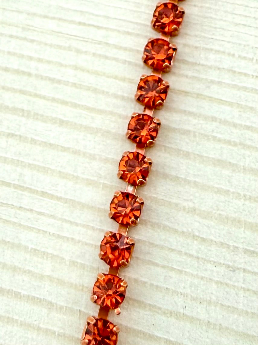 2mm Orange Metal Rhinestone Banding With Orange Crystal