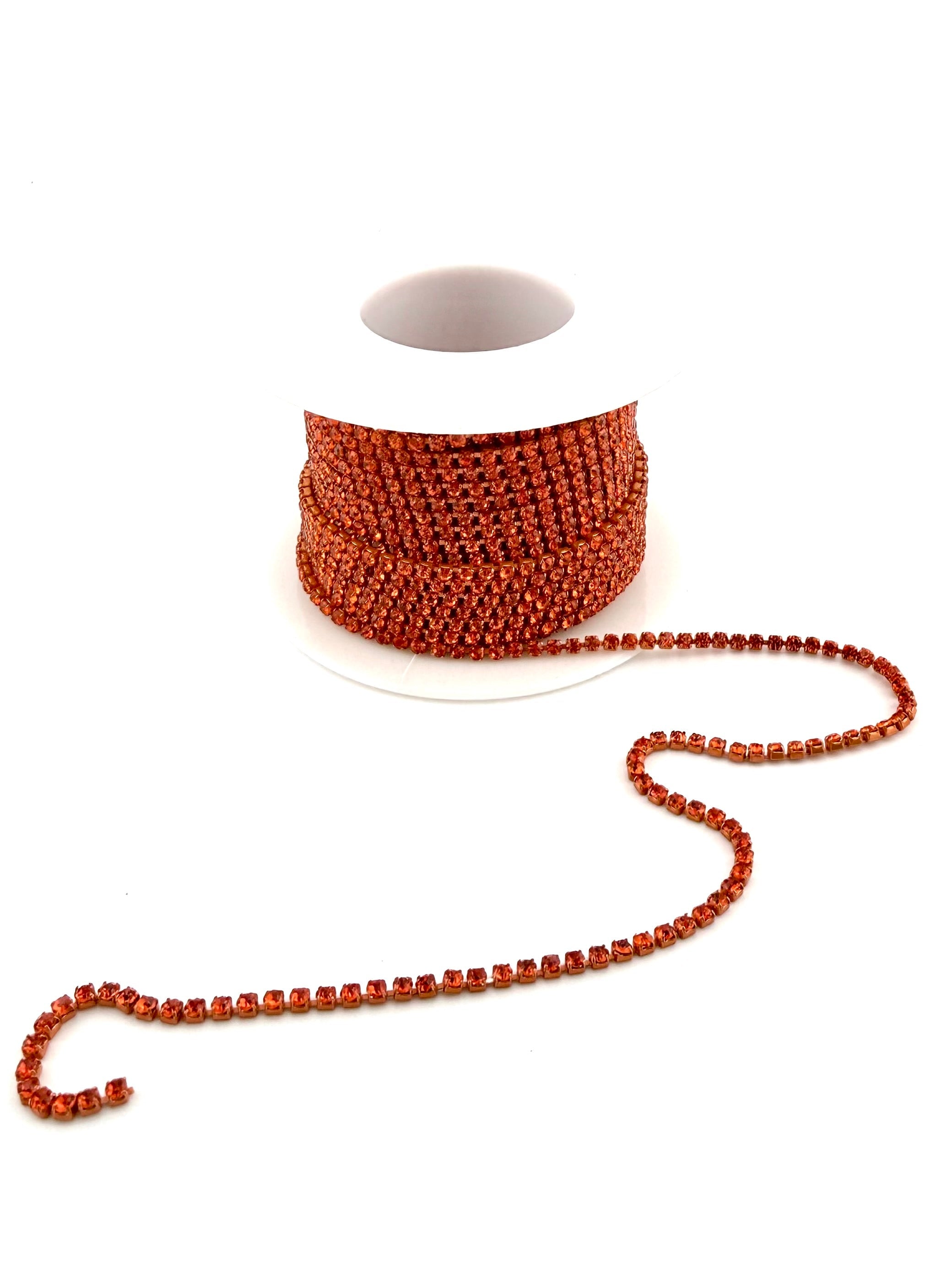 2mm Orange Metal Rhinestone Banding With Orange Crystal
