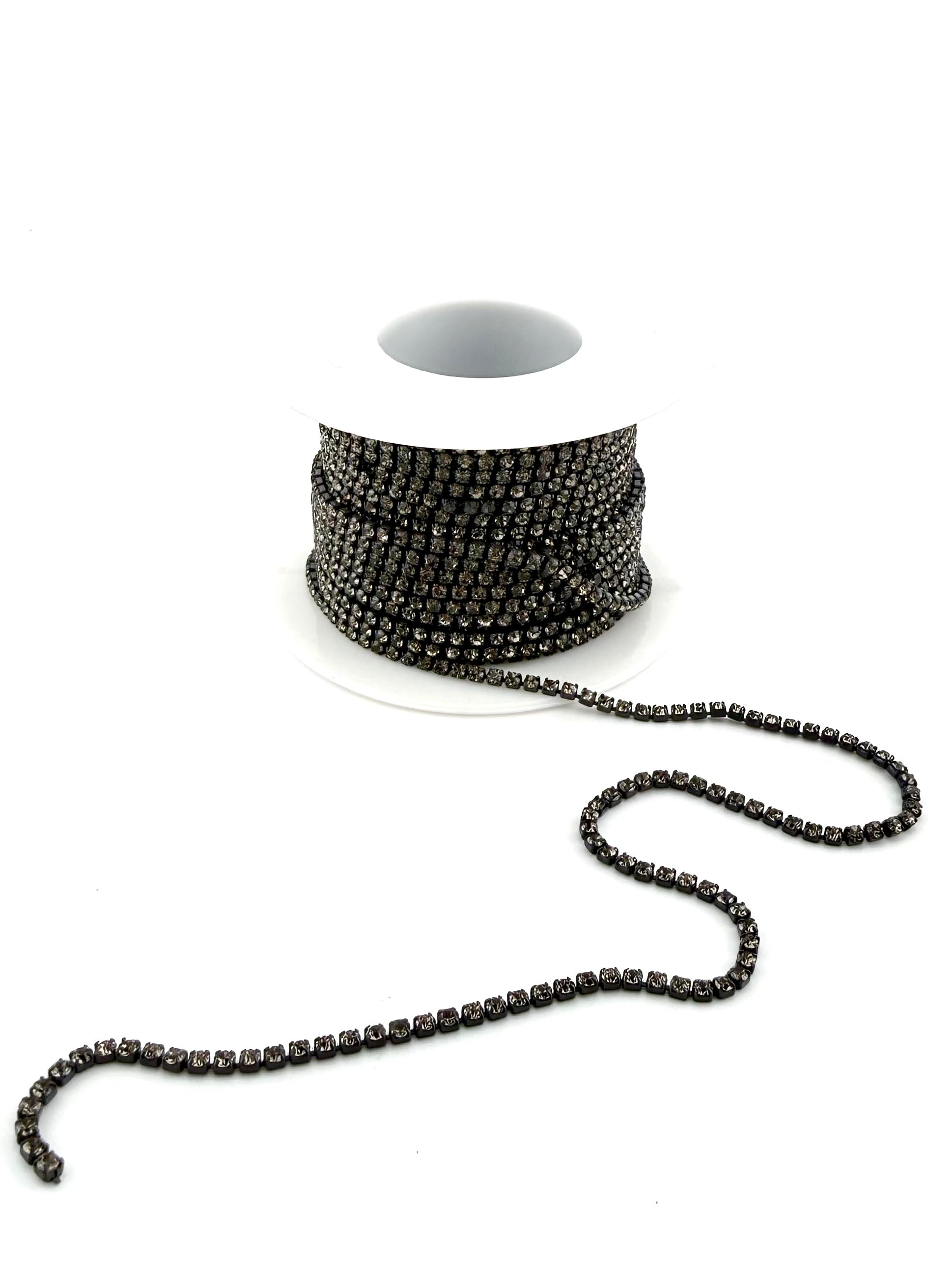 2mm Black Metal Rhinestone Banding With Black Diamond Crystal