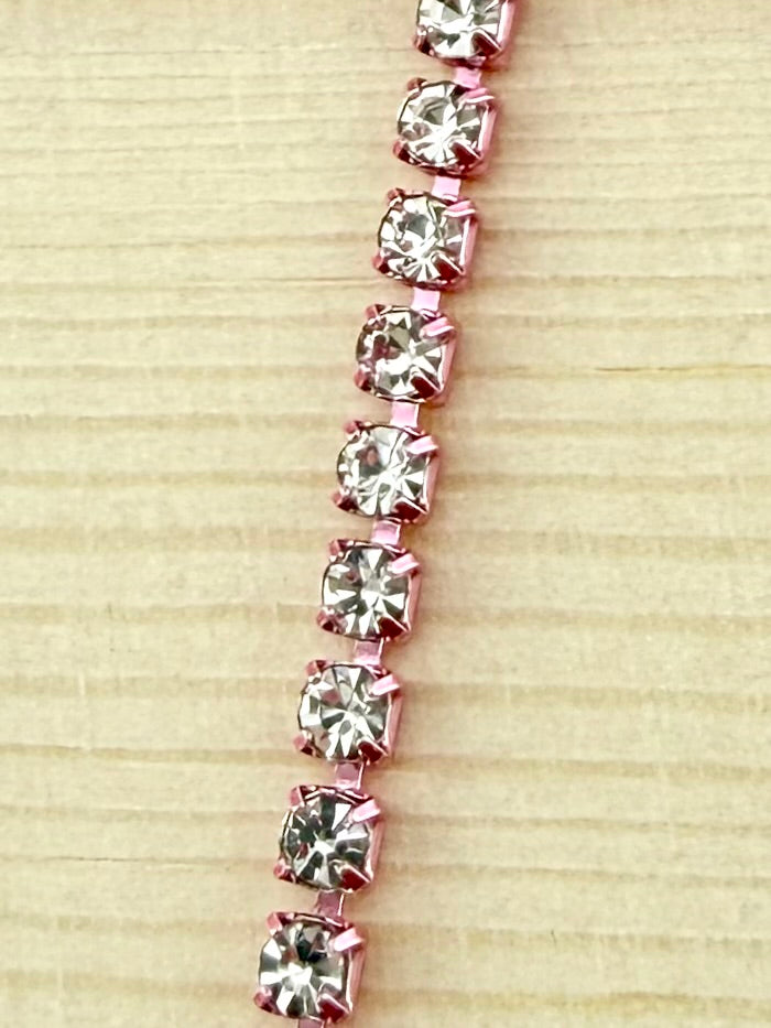 2mm Pink Metal Rhinestone Banding With Clear Crystal
